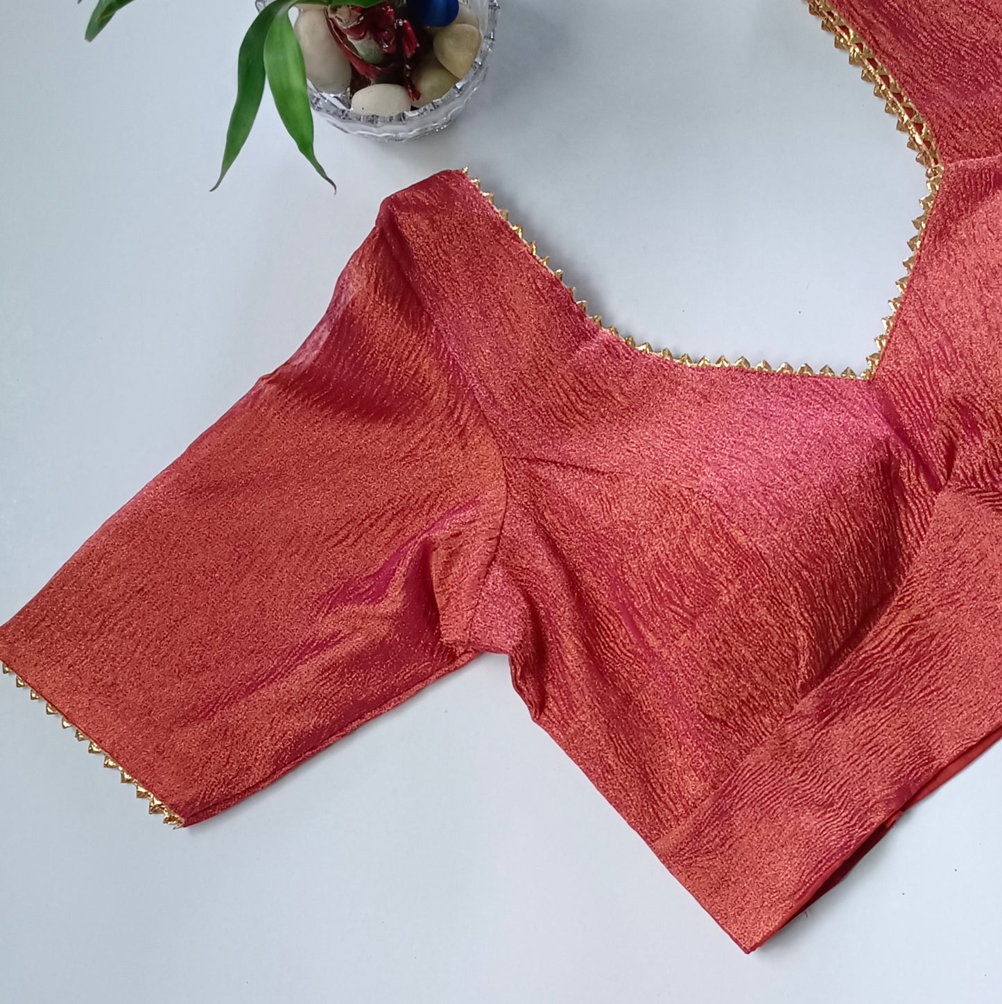 Metallic pink dual shade crush tissue blouse