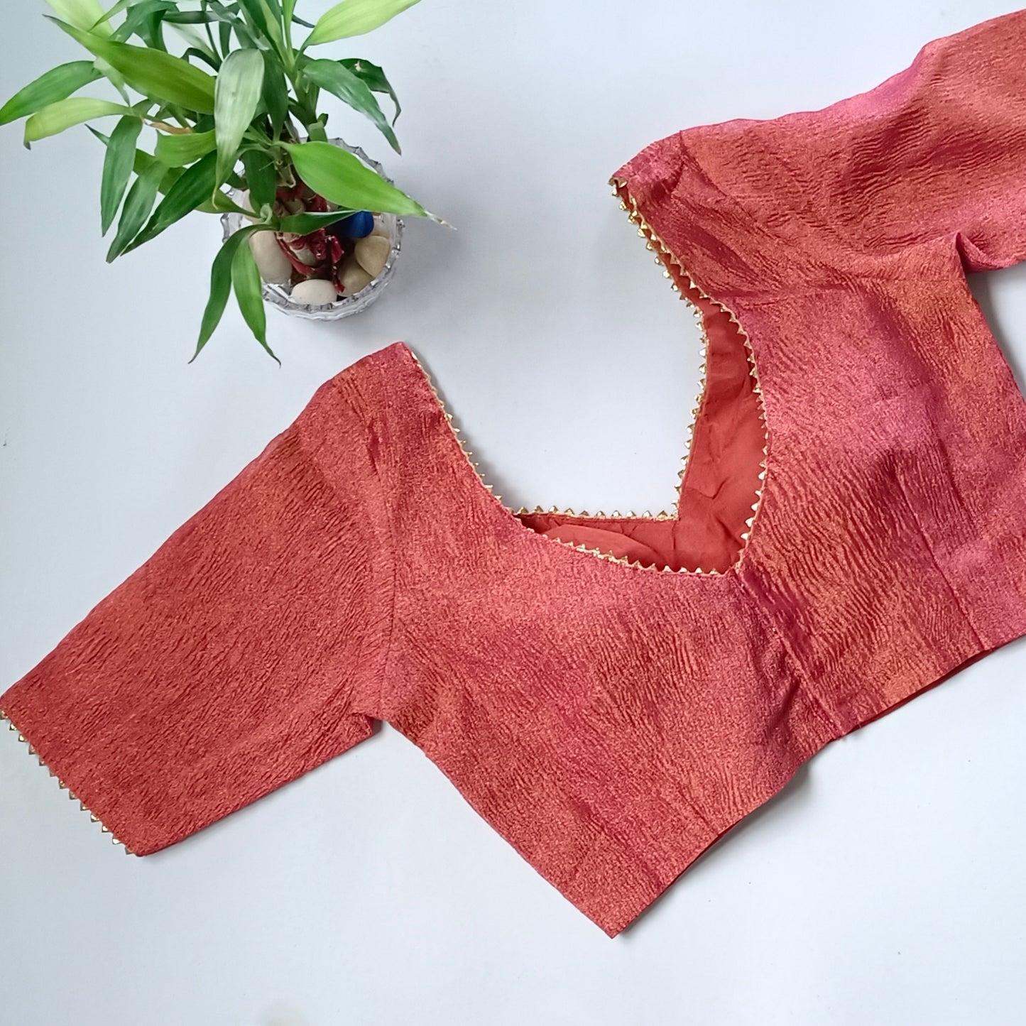 Metallic pink dual shade crush tissue blouse