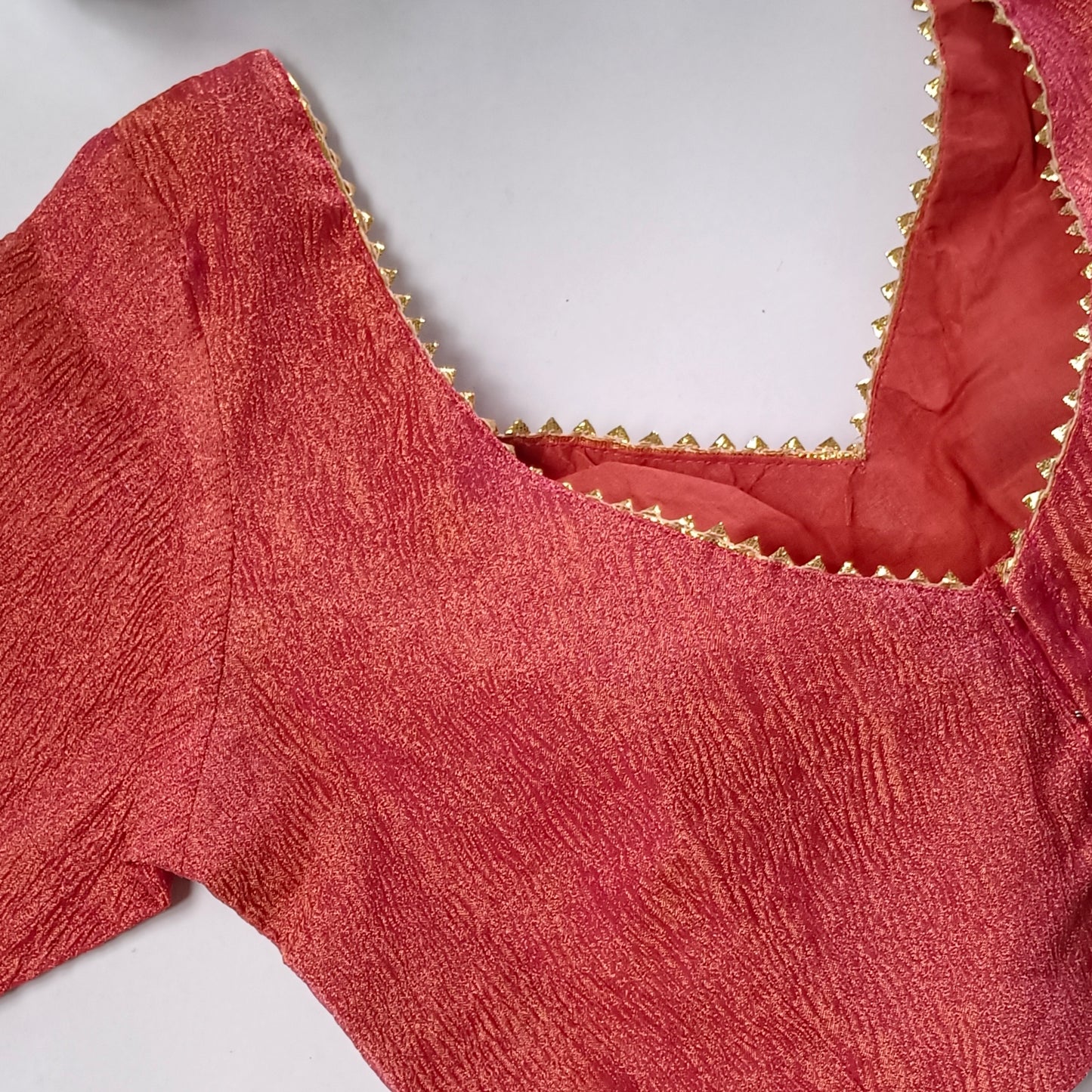 Metallic pink dual shade crush tissue blouse