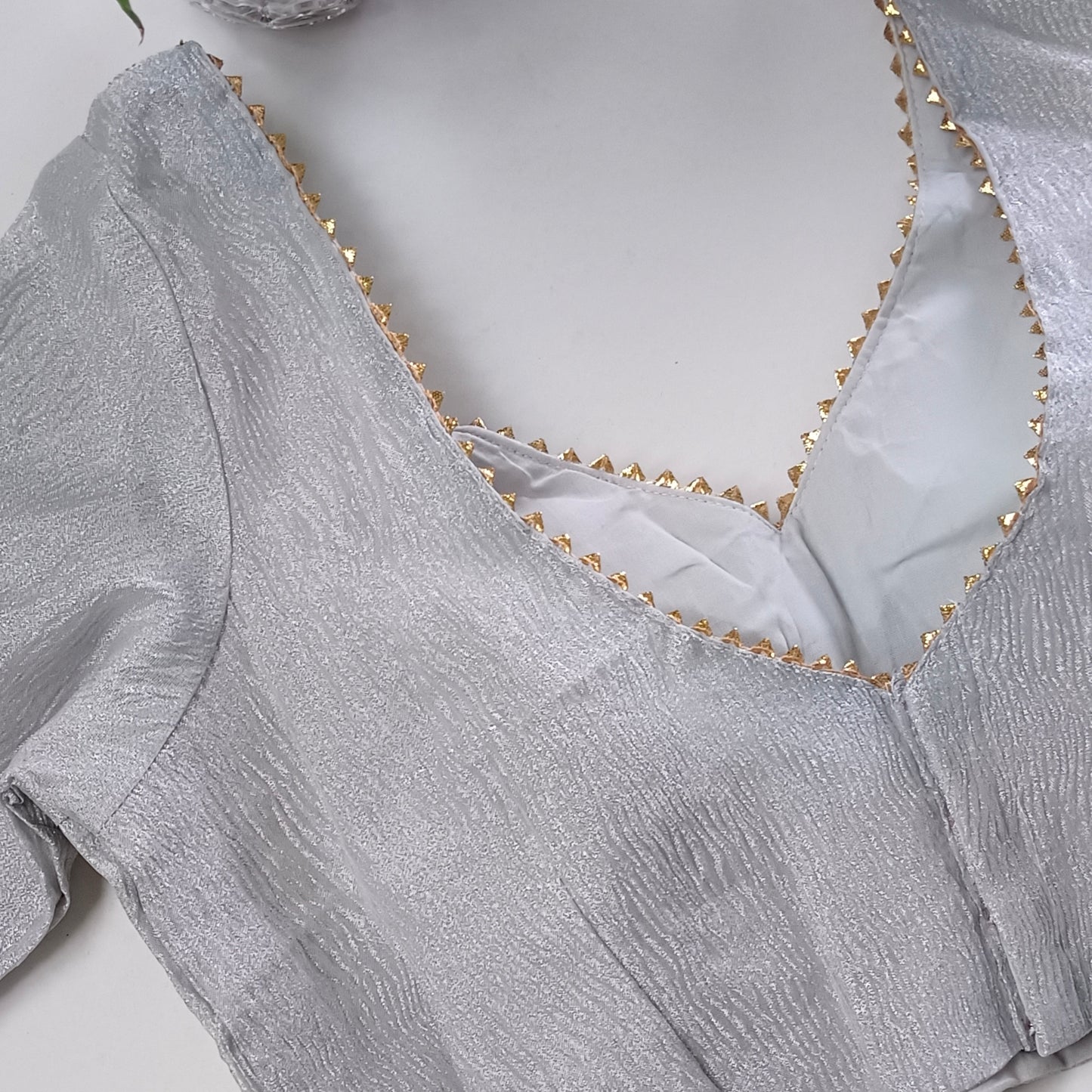 Metallic grey crush tissue blouse