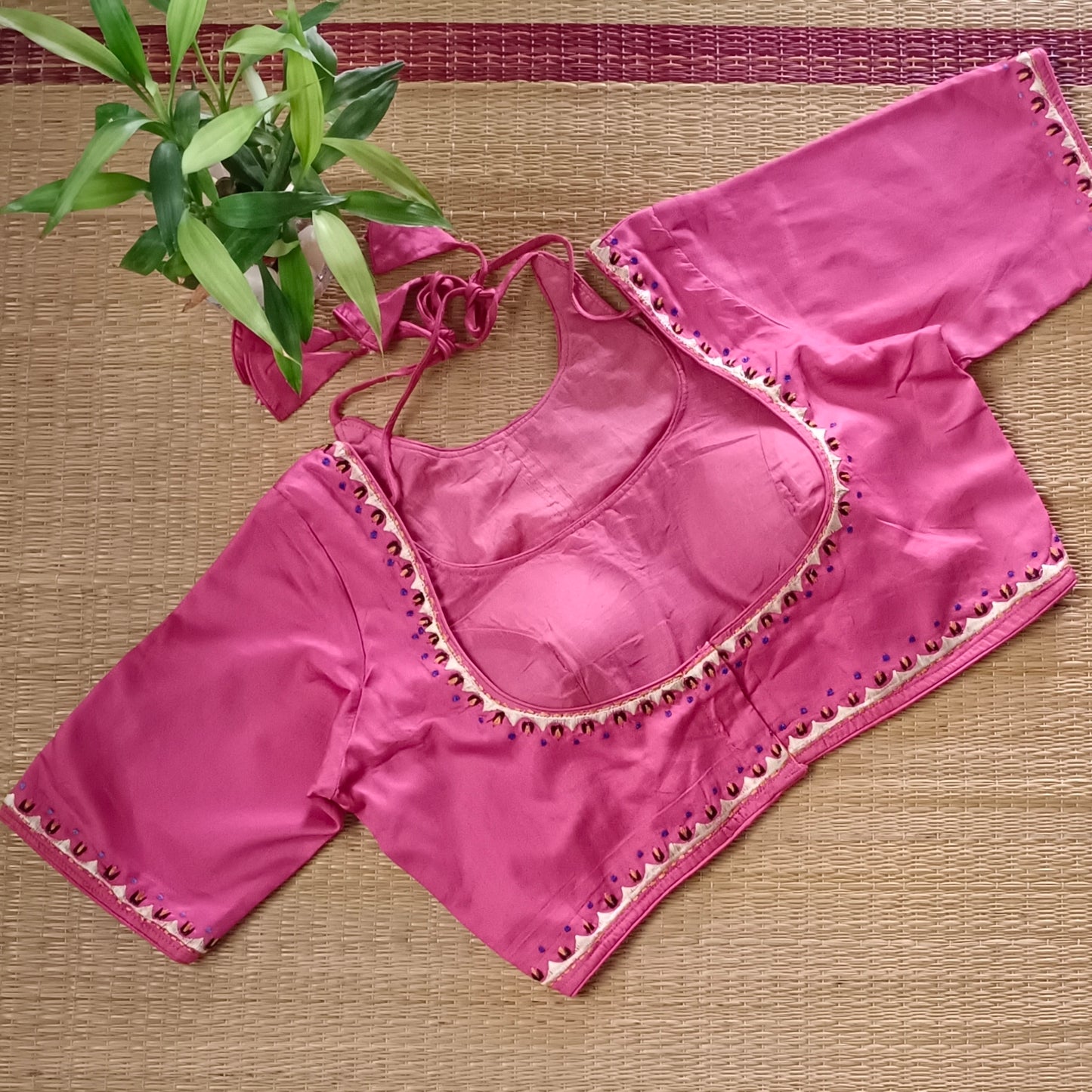 Pink Masaba Neck Embroidery Blouse