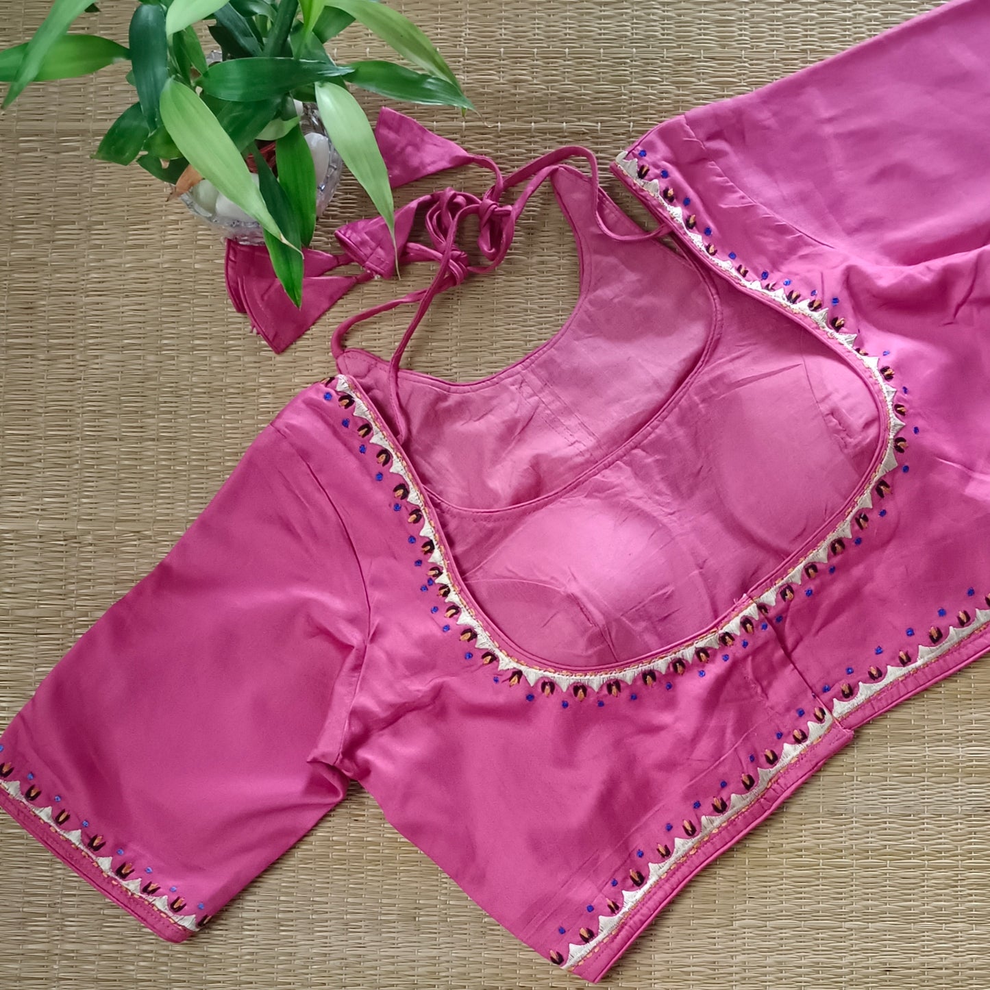 Pink Masaba Neck Embroidery Blouse