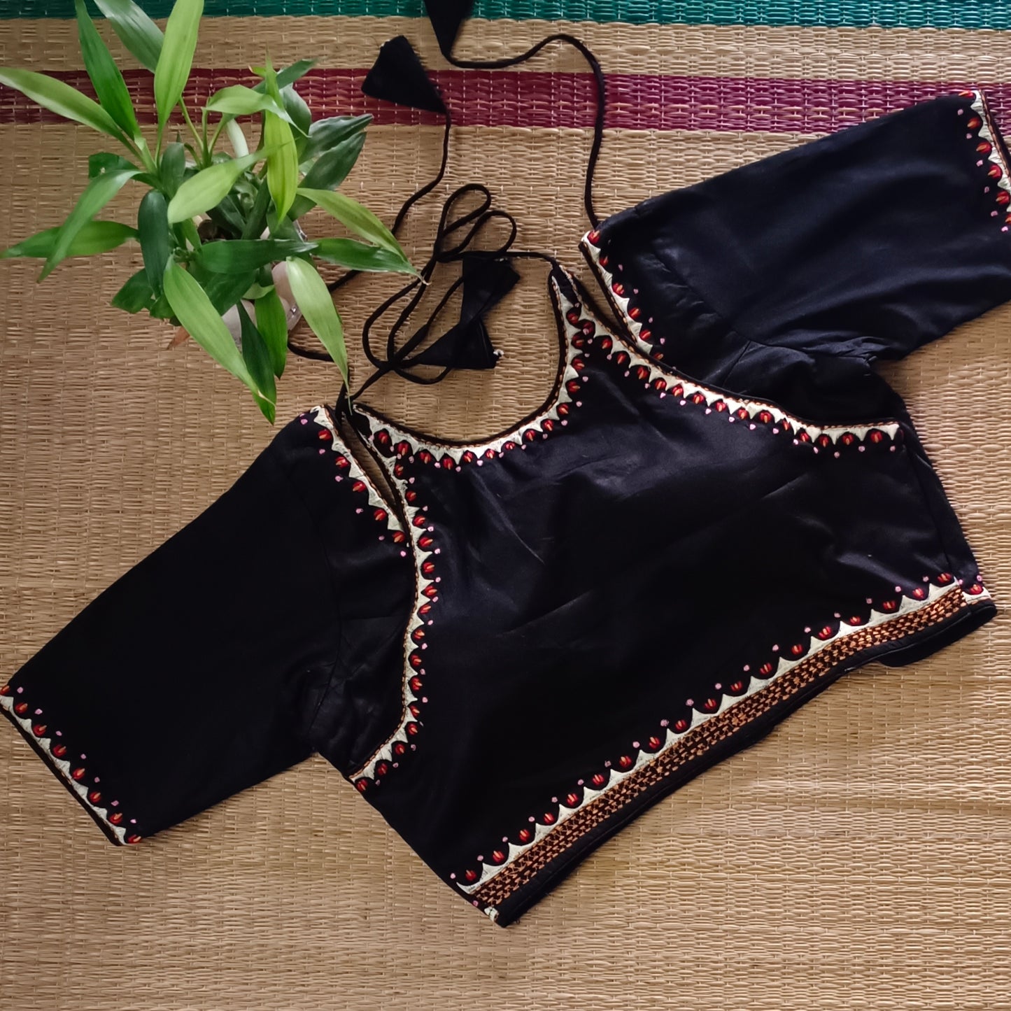 Black Masaba Neck Embroidery Blouse