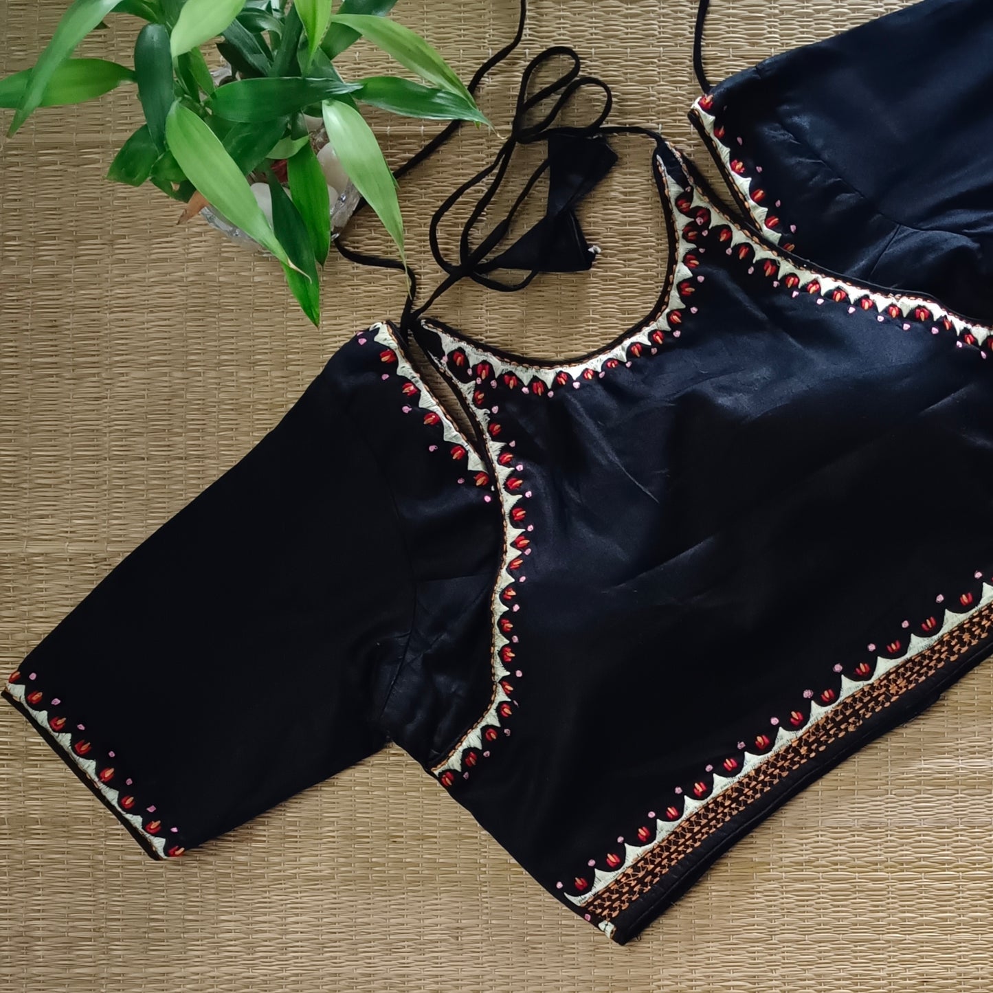 Black Masaba Neck Embroidery Blouse