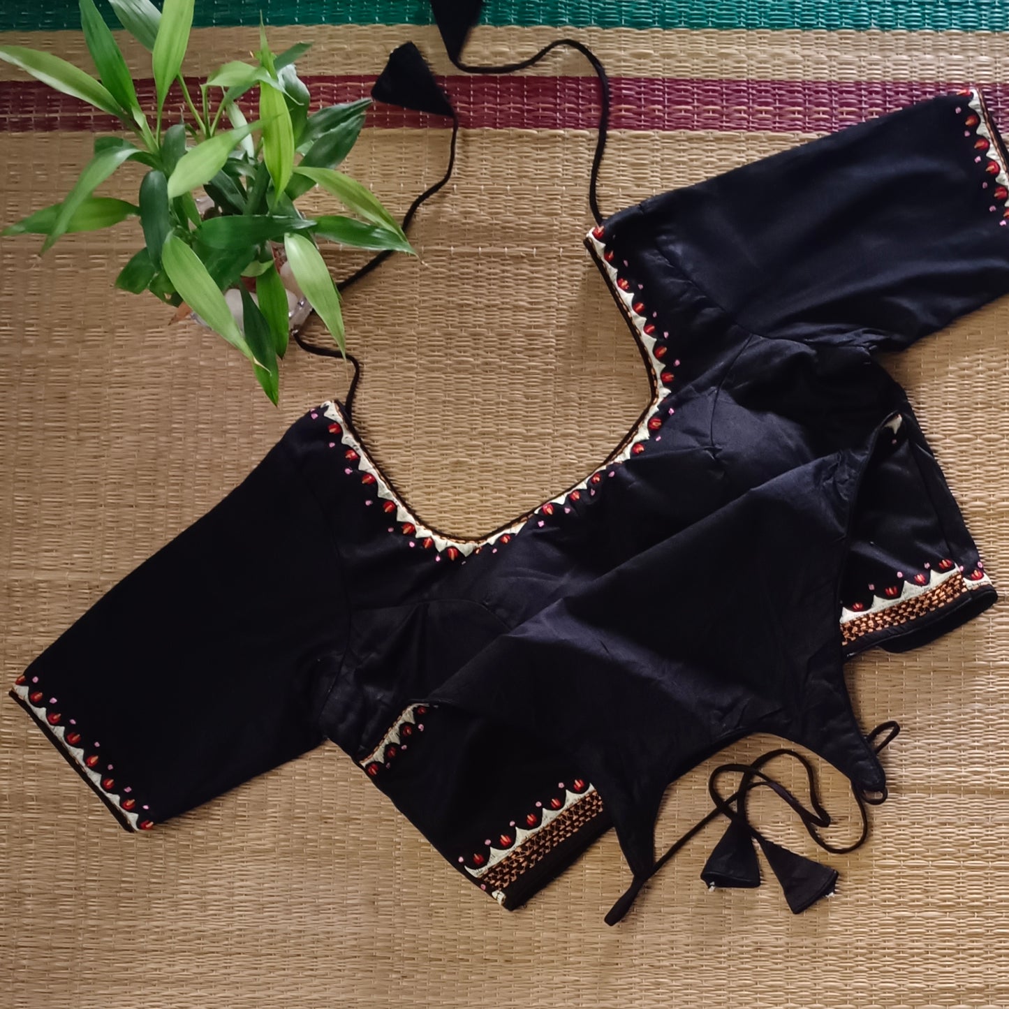 Black Masaba Neck Embroidery Blouse
