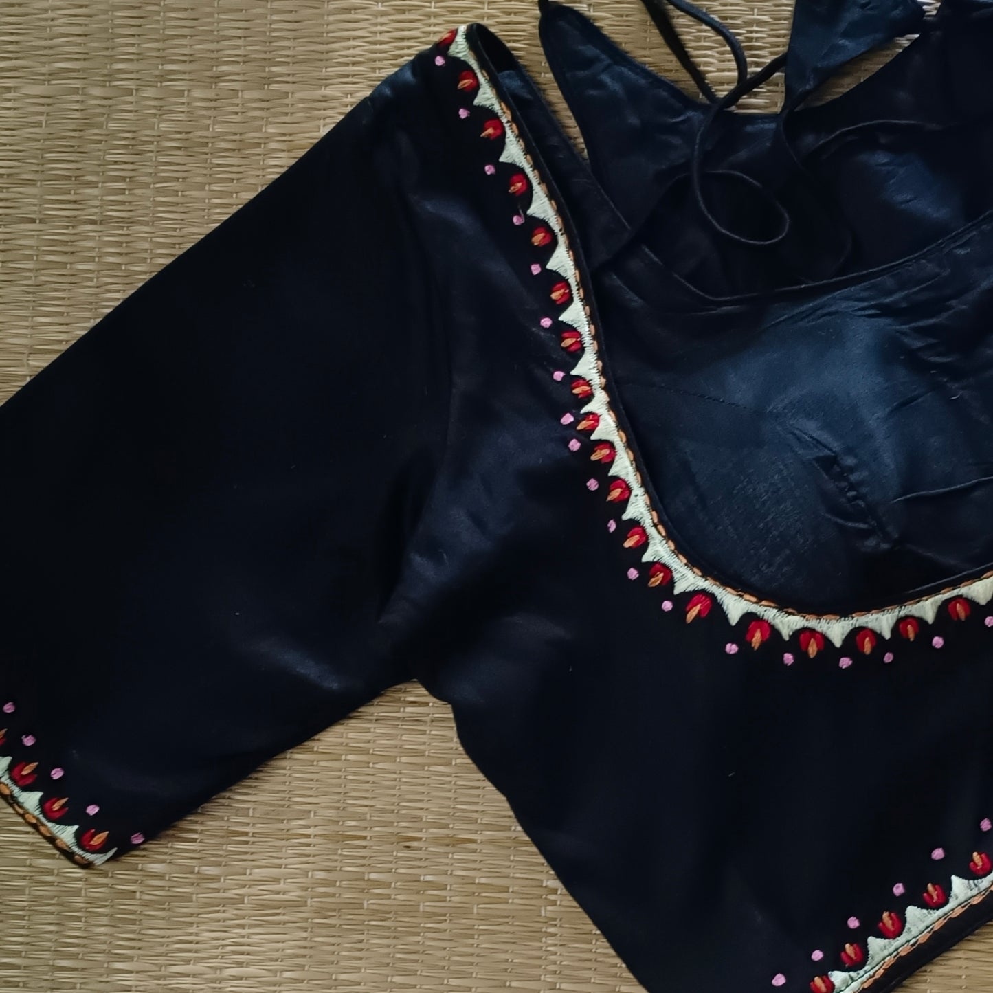 Black Masaba Neck Embroidery Blouse
