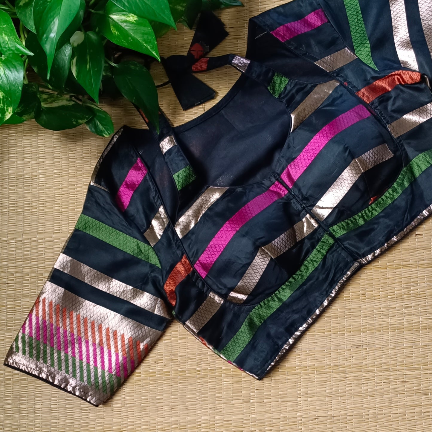 Black Multicolor Masaba Neck Blouse