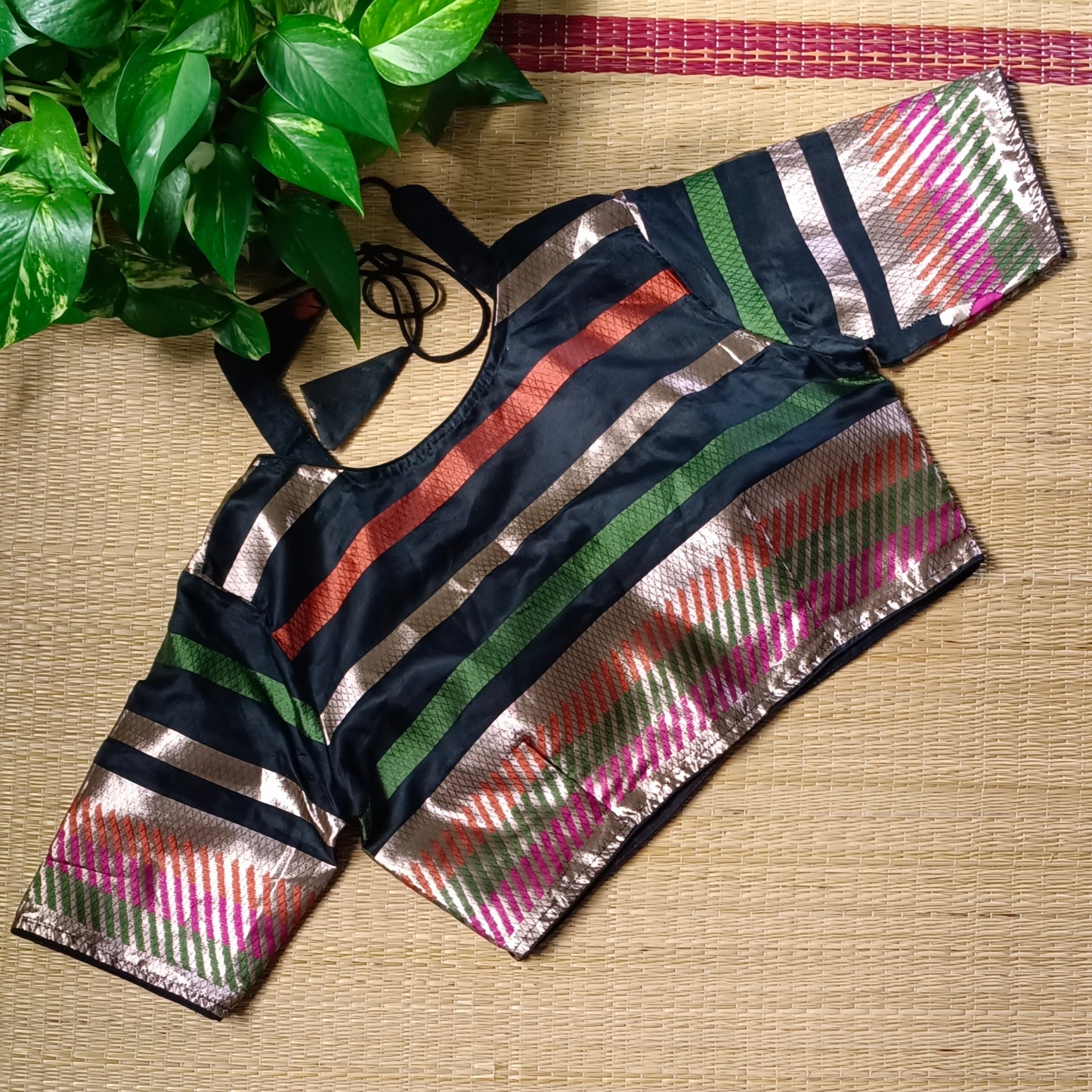 Black Multicolor Masaba Neck Blouse