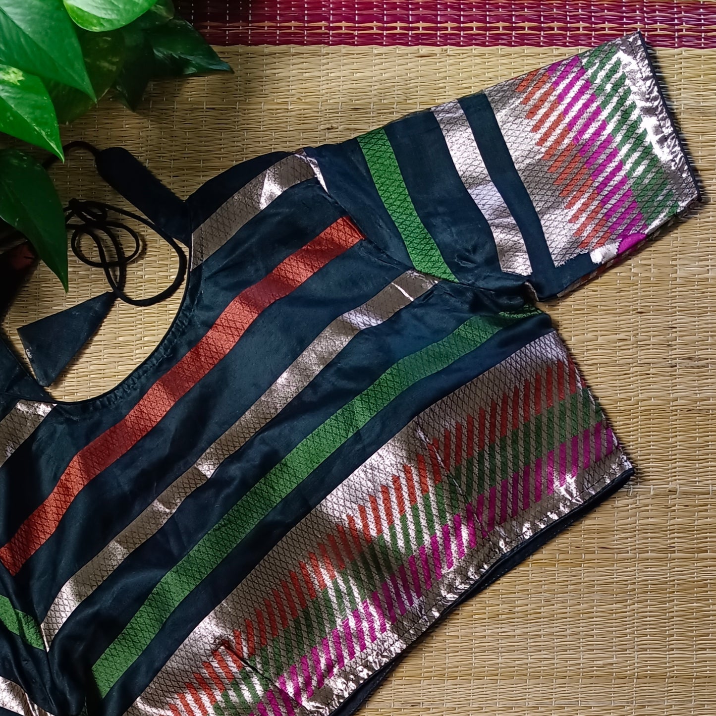 Black Multicolor Masaba Neck Blouse