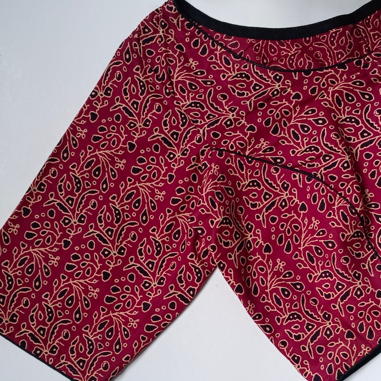 Maroon printed cotton boat neck blouse