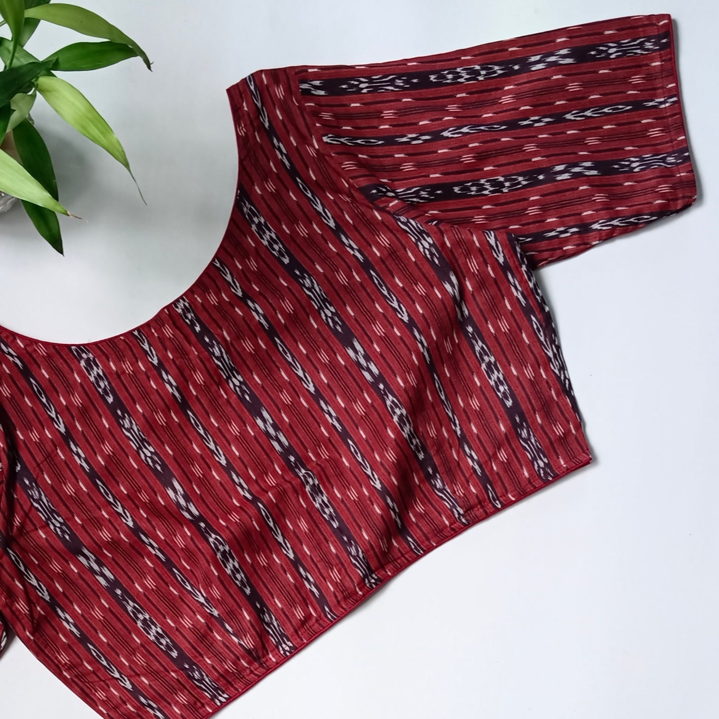 Maroon printed cotton boat neck blouse 2