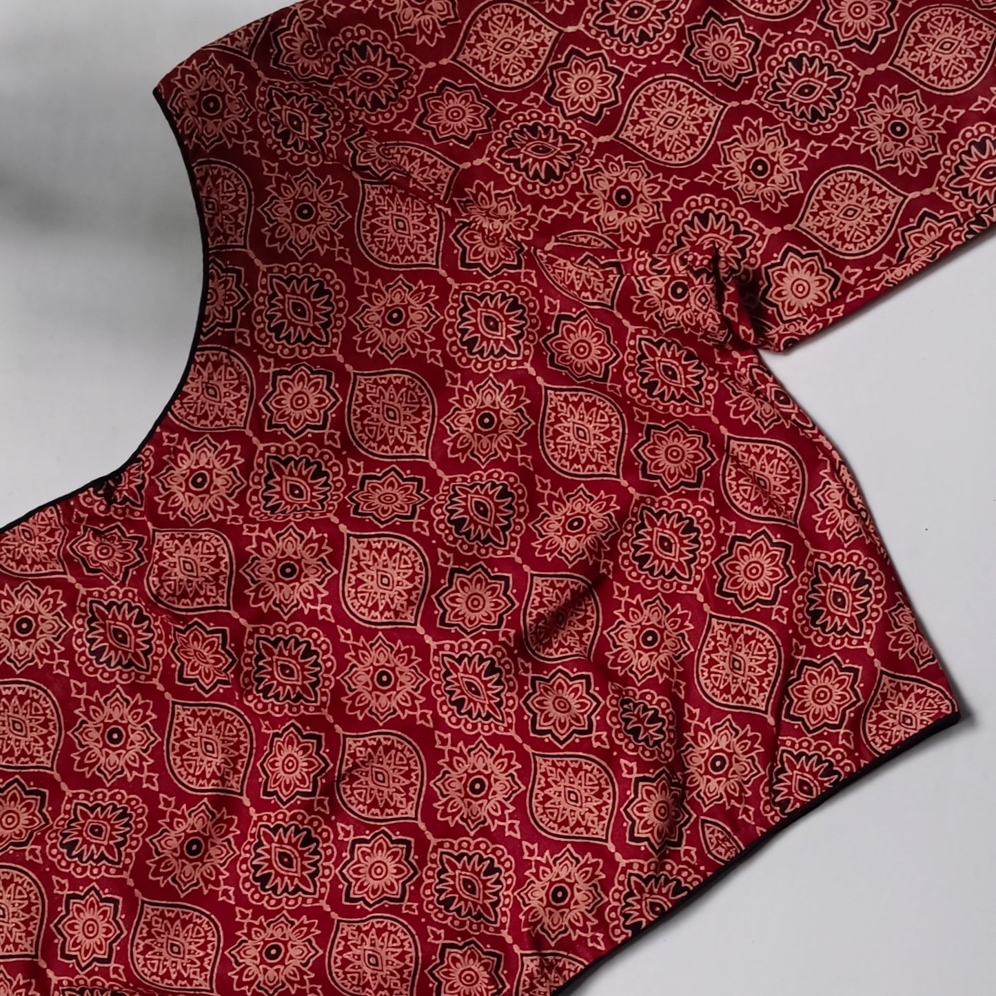 Maroon printed cotton boat neck blouse 3