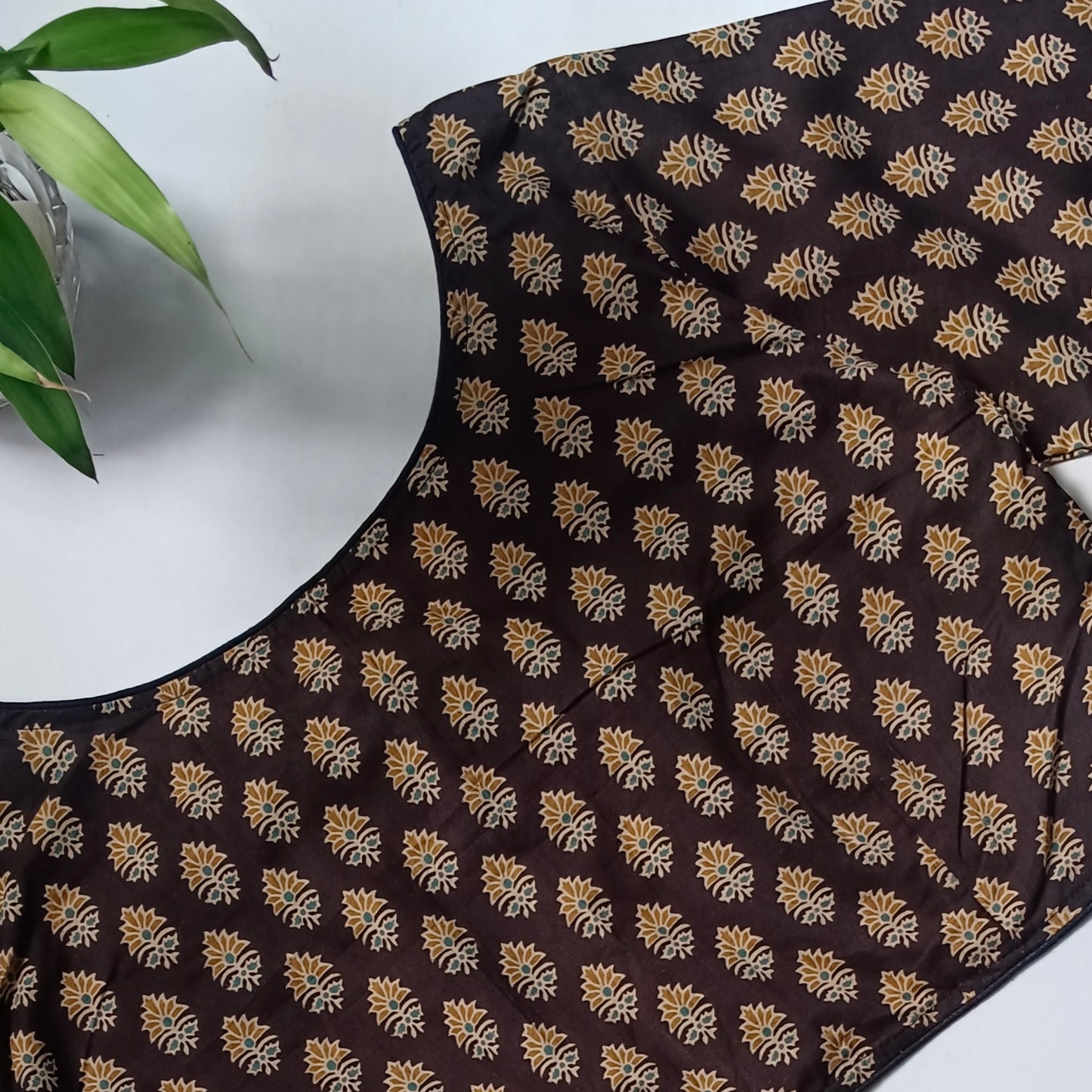 Black printed cotton boat neck blouse 2