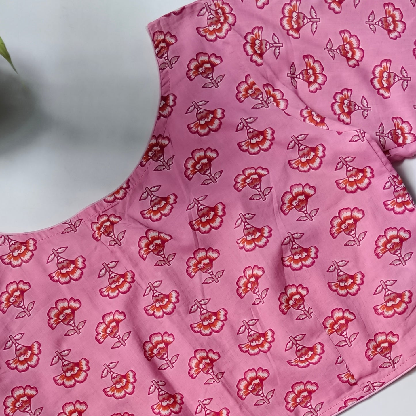 Pink printed cotton boat neck blouse