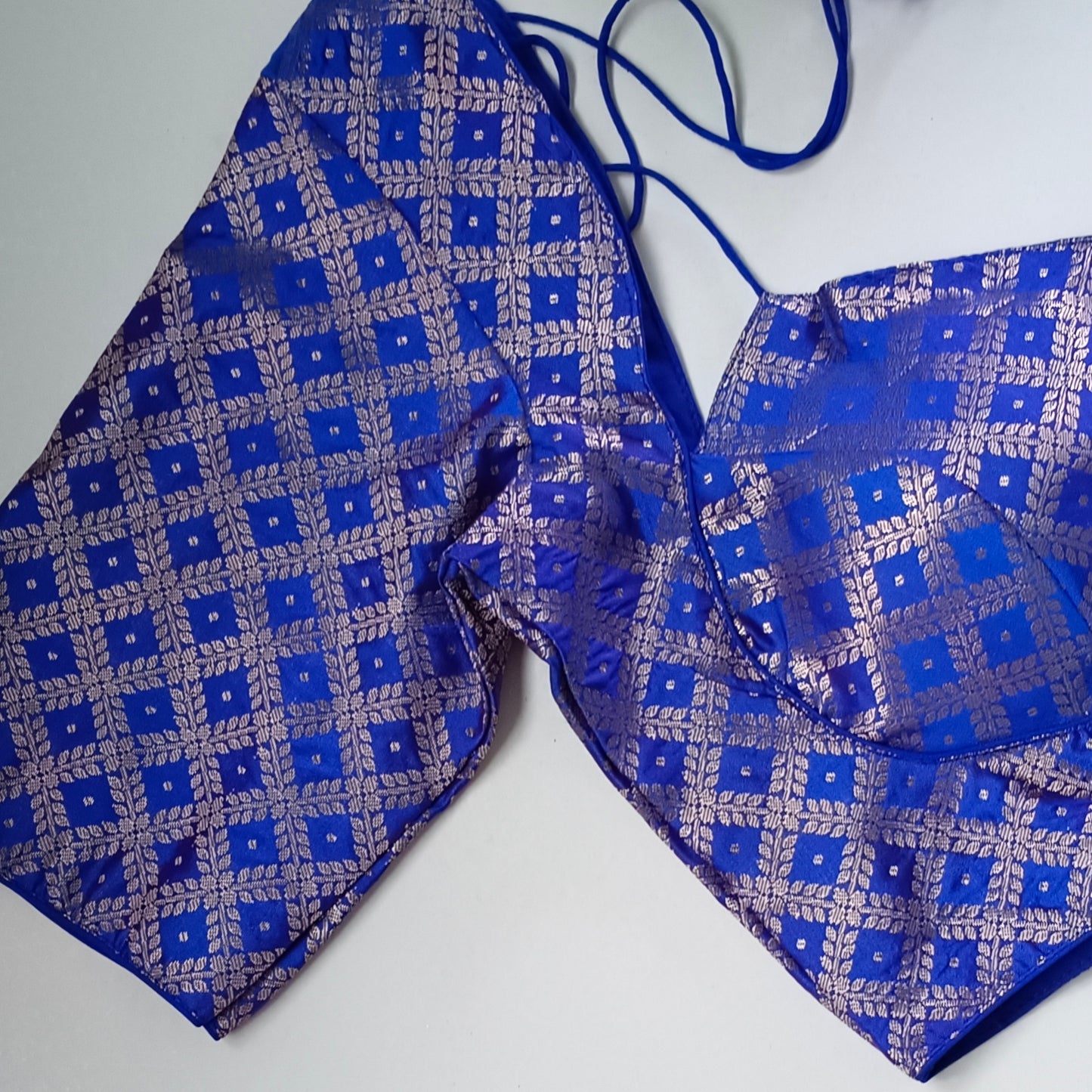 Royal blue brocade masaba neck blouse