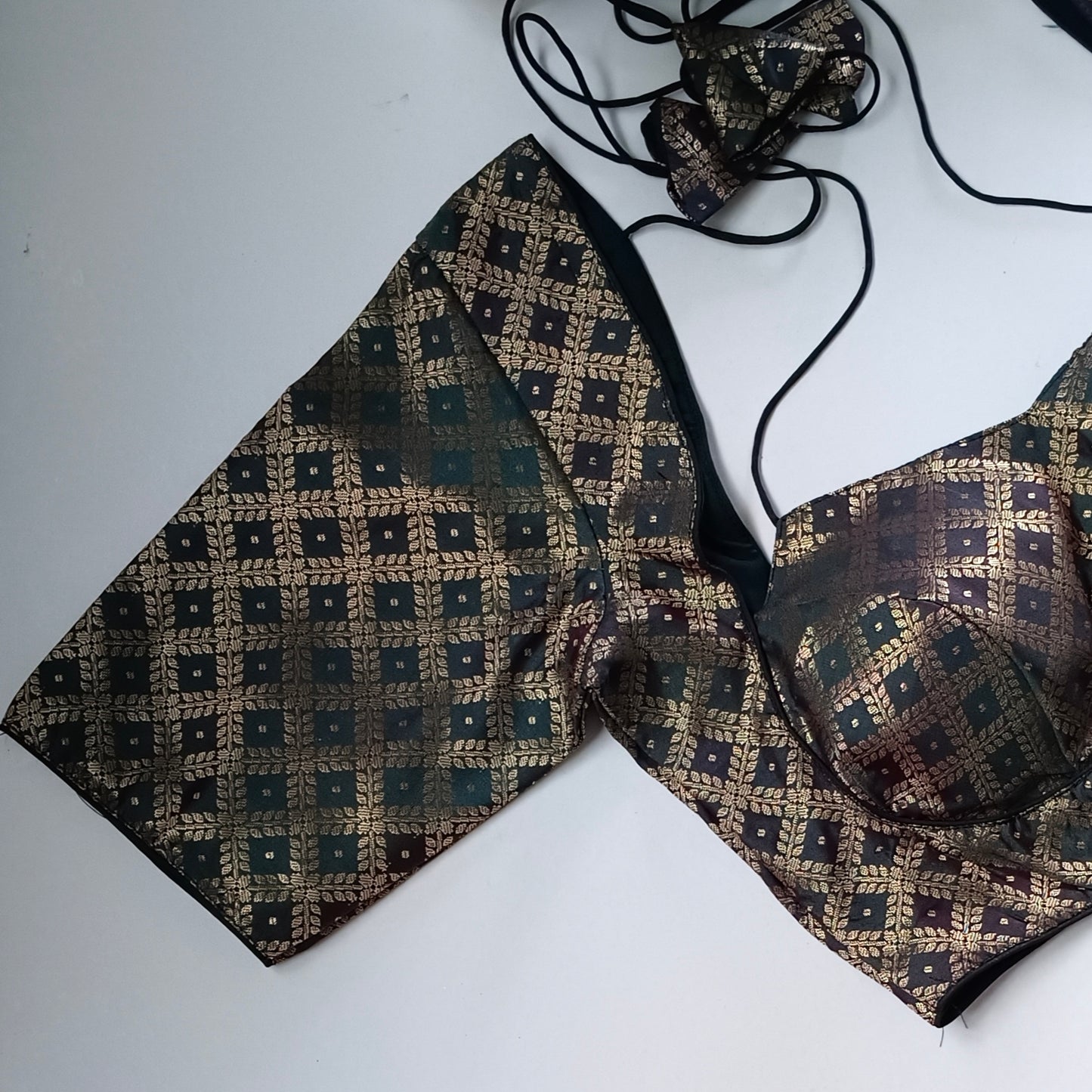 Bottle Green brocade masaba neck blouse