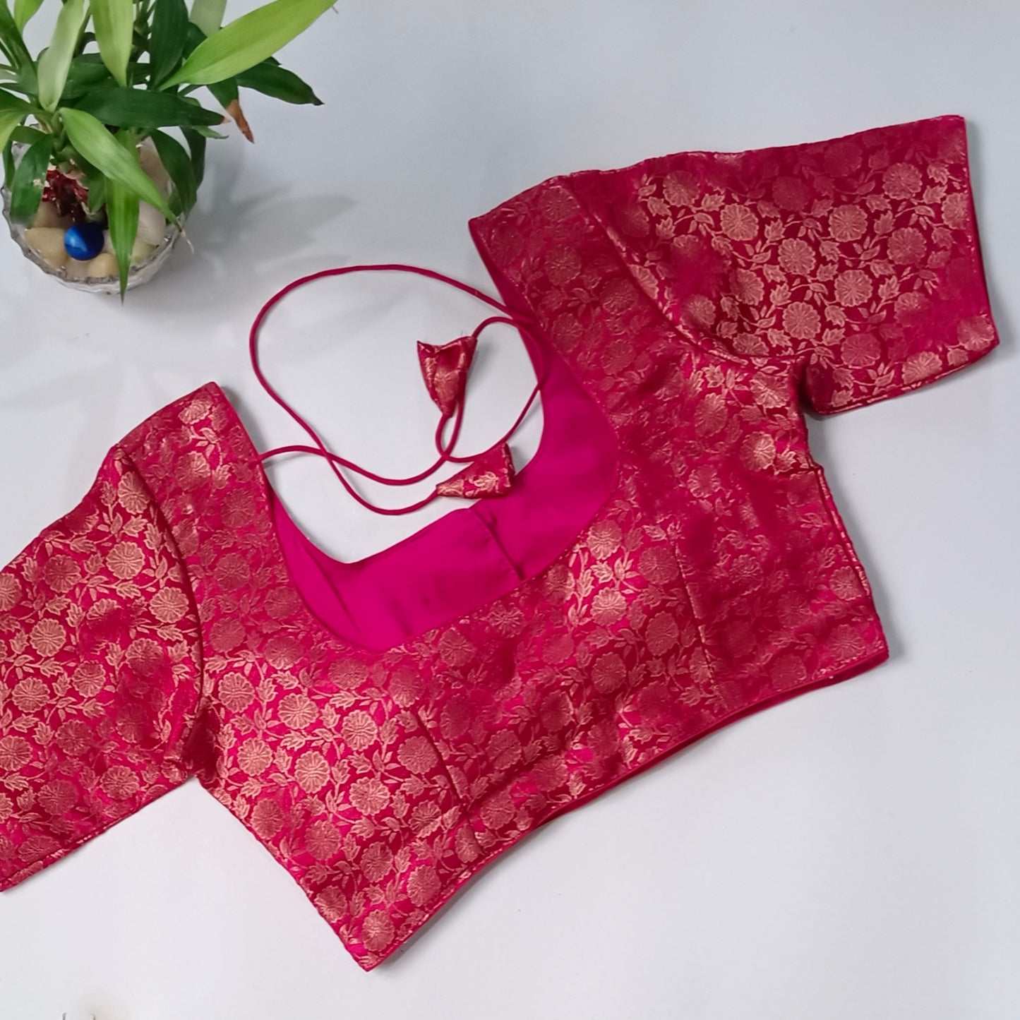 Classic Cherry Red Brocade Blouse(assorted)