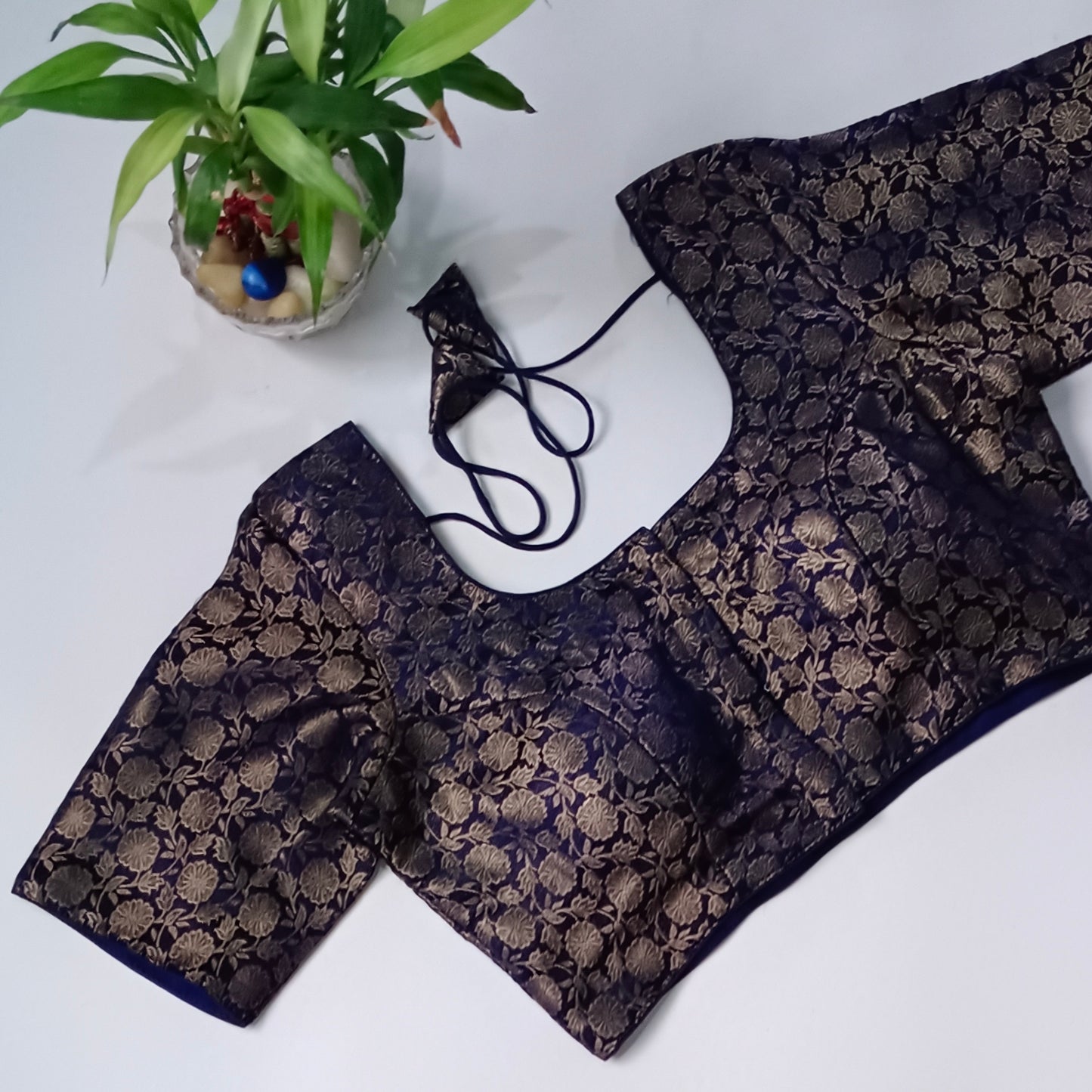 Classic Navy Blue Brocade Blouse(assorted)