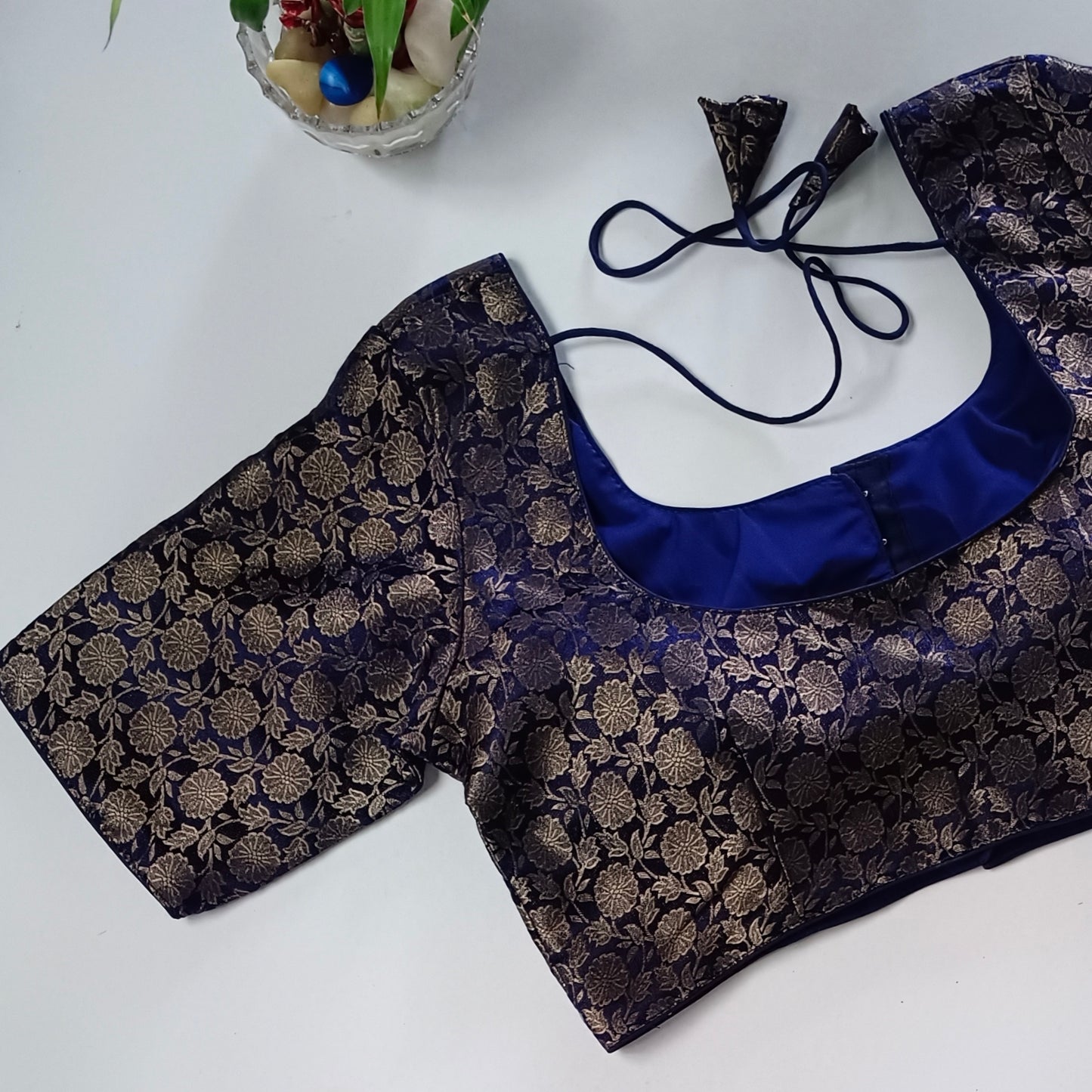 Classic Navy Blue Brocade Blouse(assorted)