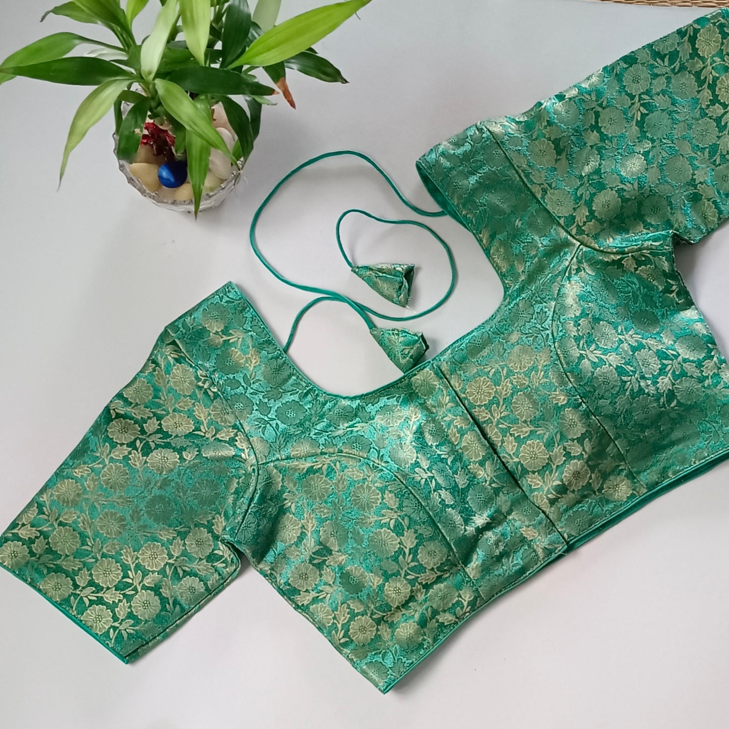 Classic Aqua Green Brocade Blouse(assorted)