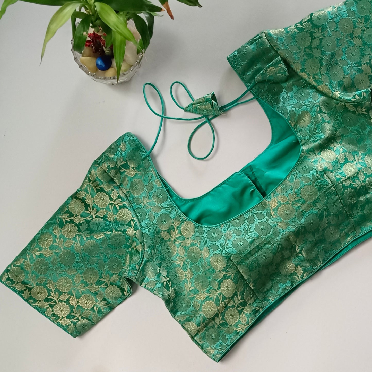 Classic Aqua Green Brocade Blouse(assorted)
