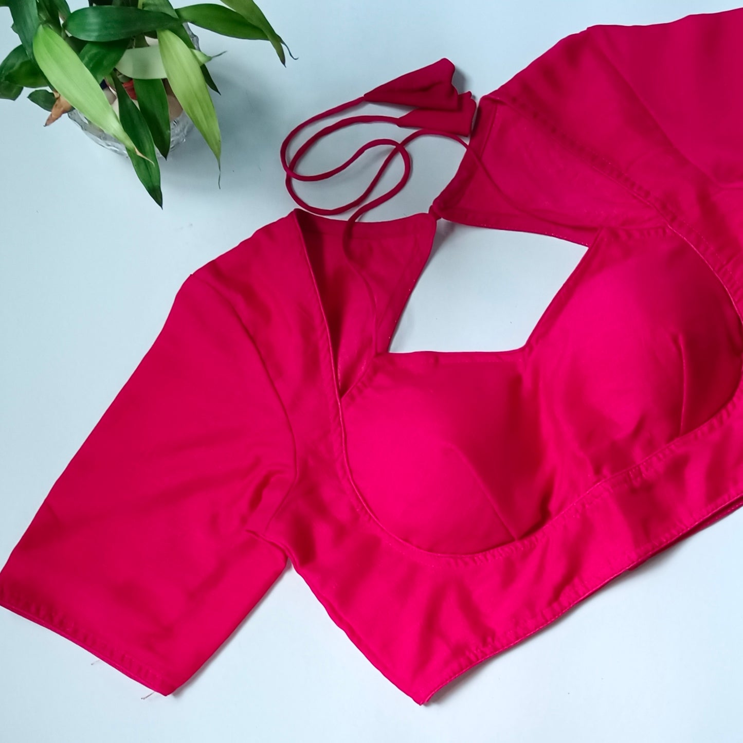 Rani Pink Masaba Neck Plain Blouse
