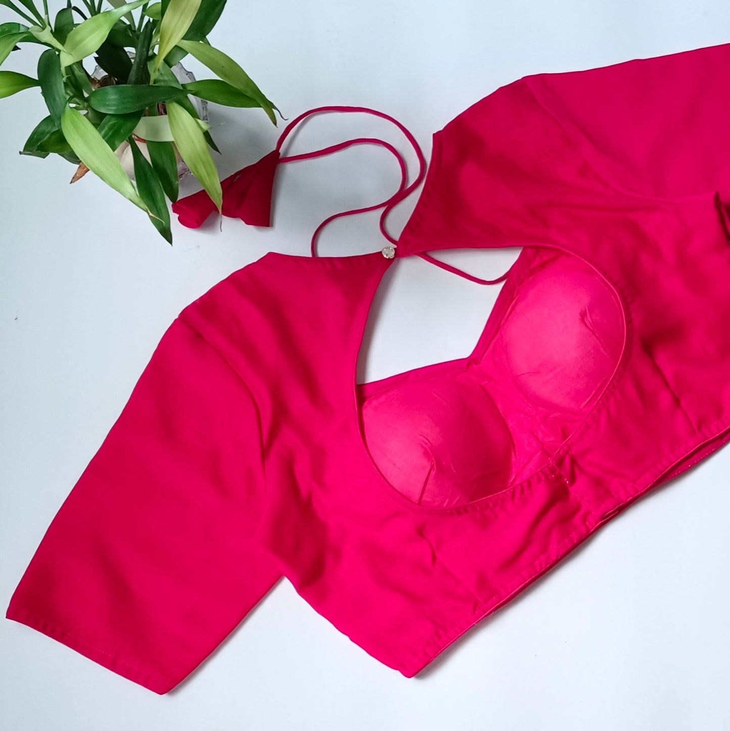 Rani Pink Masaba Neck Plain Blouse