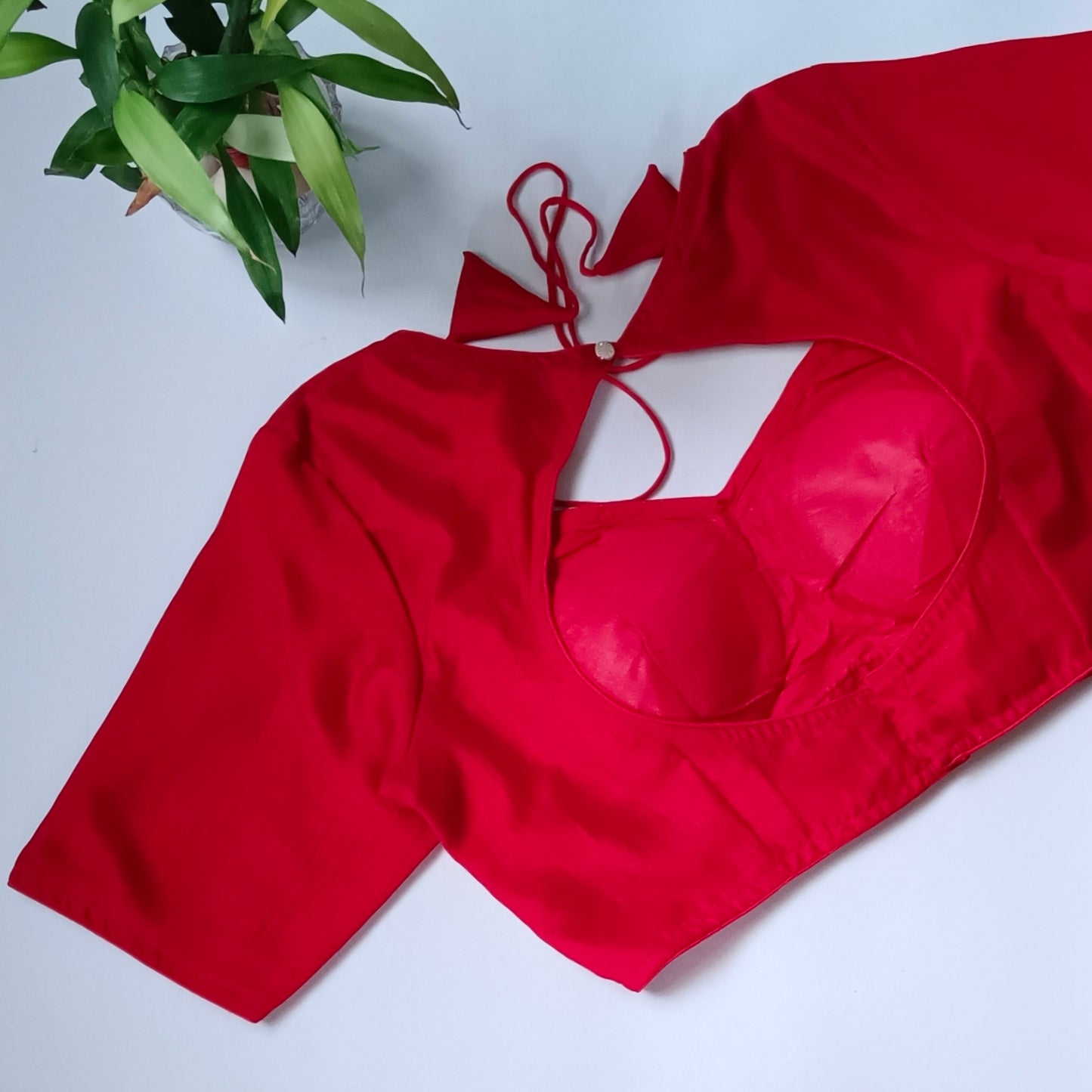 Cherry Red Masaba Neck Plain Blouse
