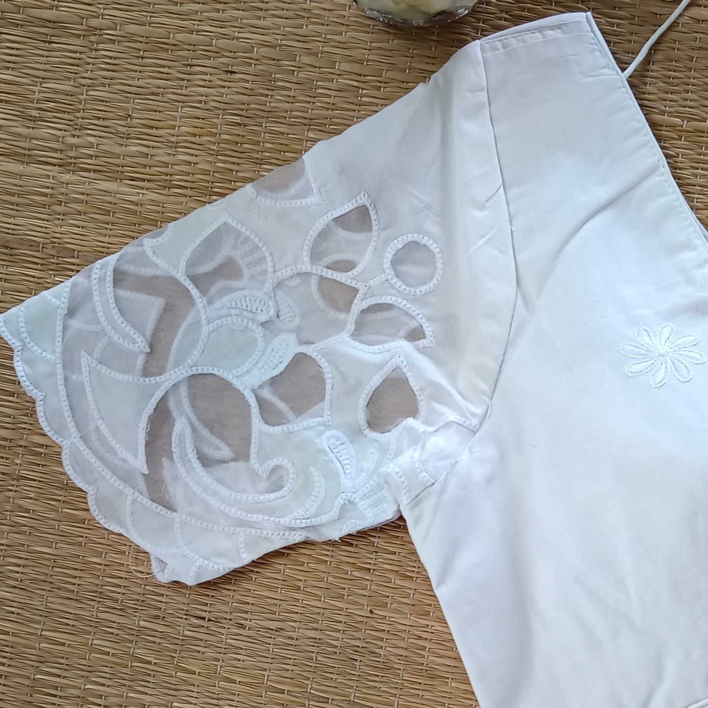 Off White Cotton Blouse With Net Sleeves(assorted)