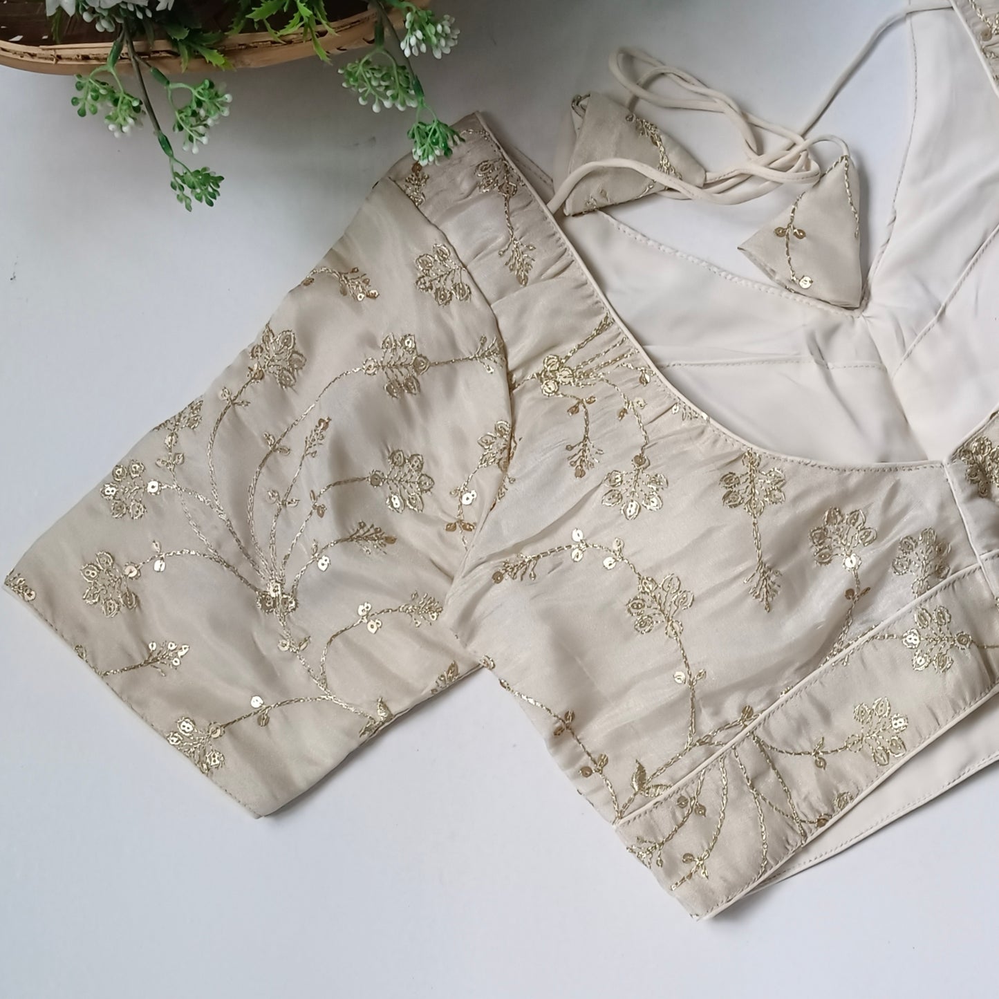 Light golden V neck tissue sequence blouse