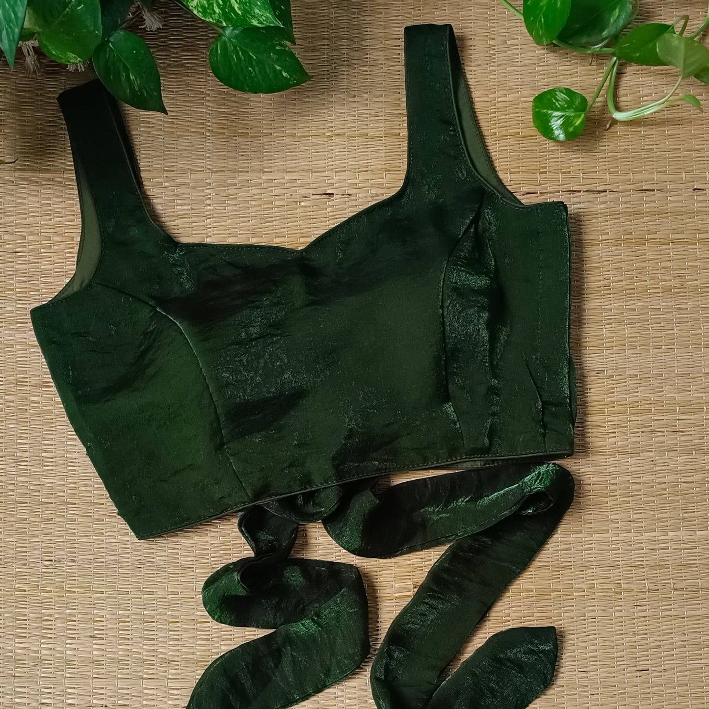 Dark Mehandi Green Wrap On Sleeveless Blouse