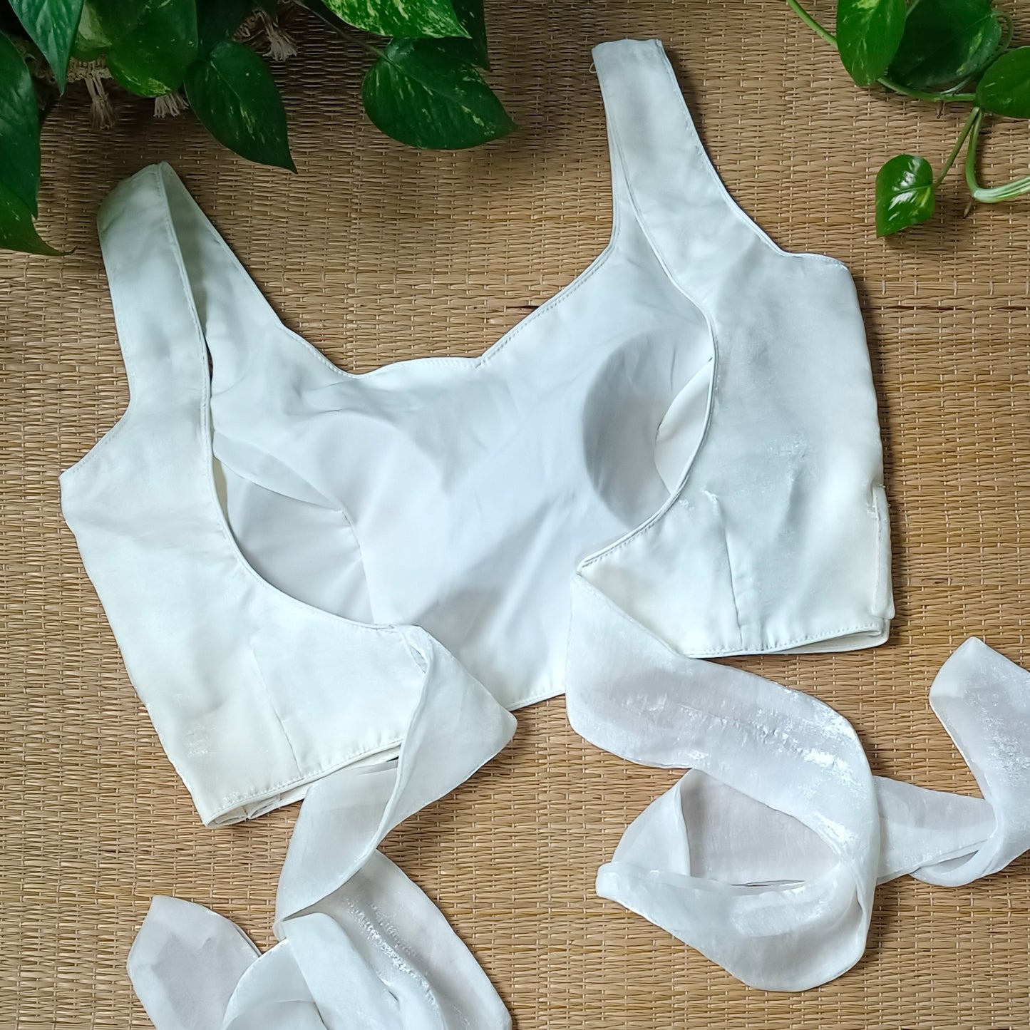 Off White Wrap On Sleeveless Blouse