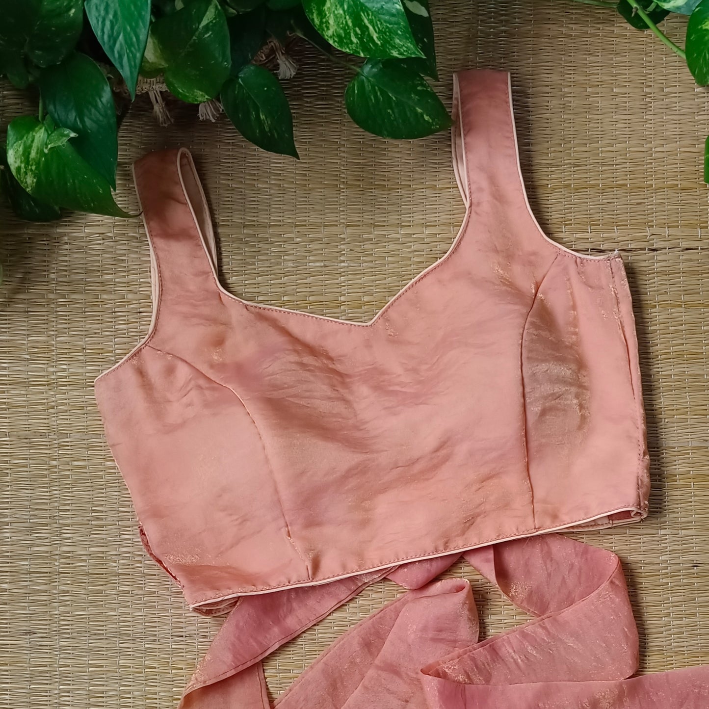 Pastel Orange Wrap On Sleeveless Blouse