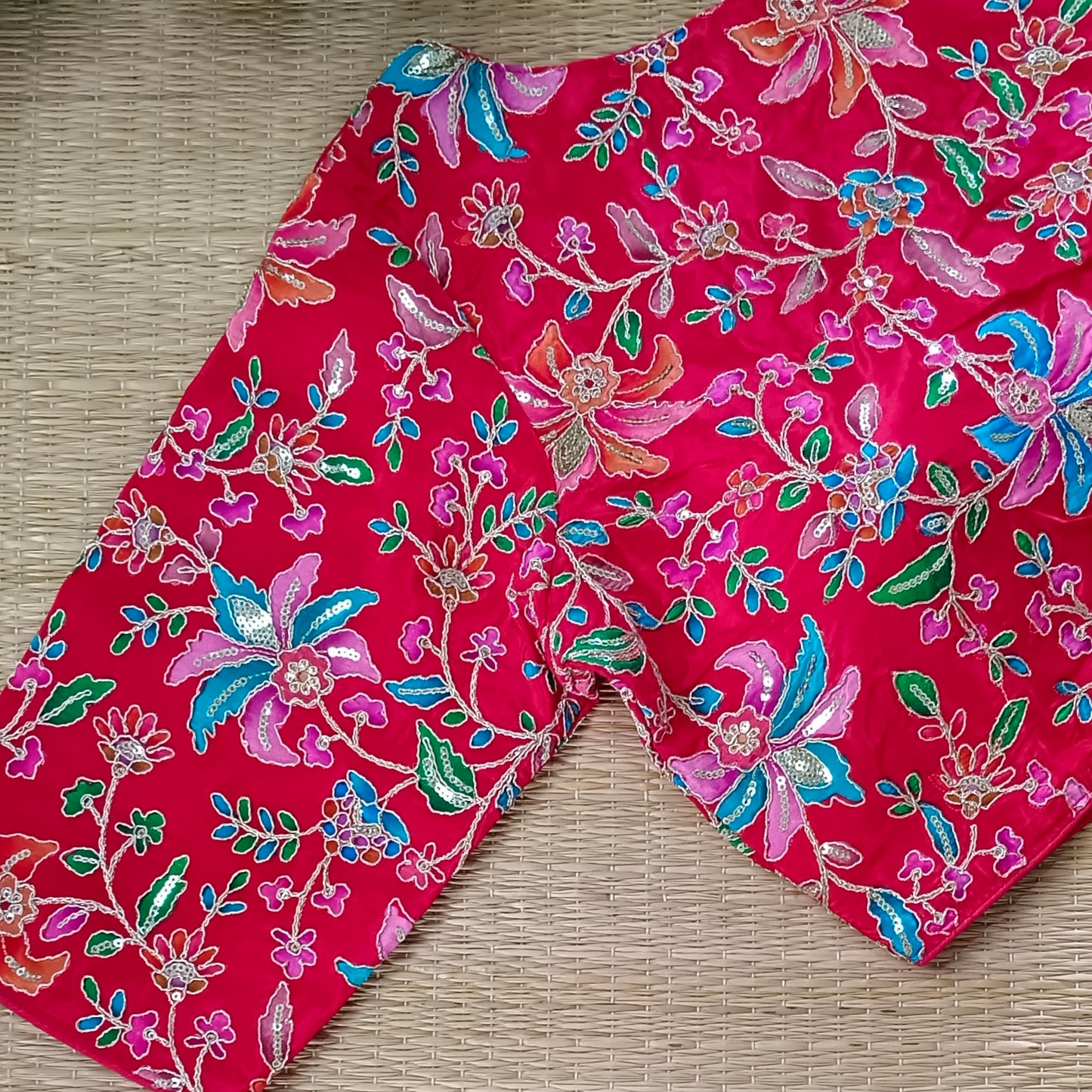 Cherry Red crepe code work blouse