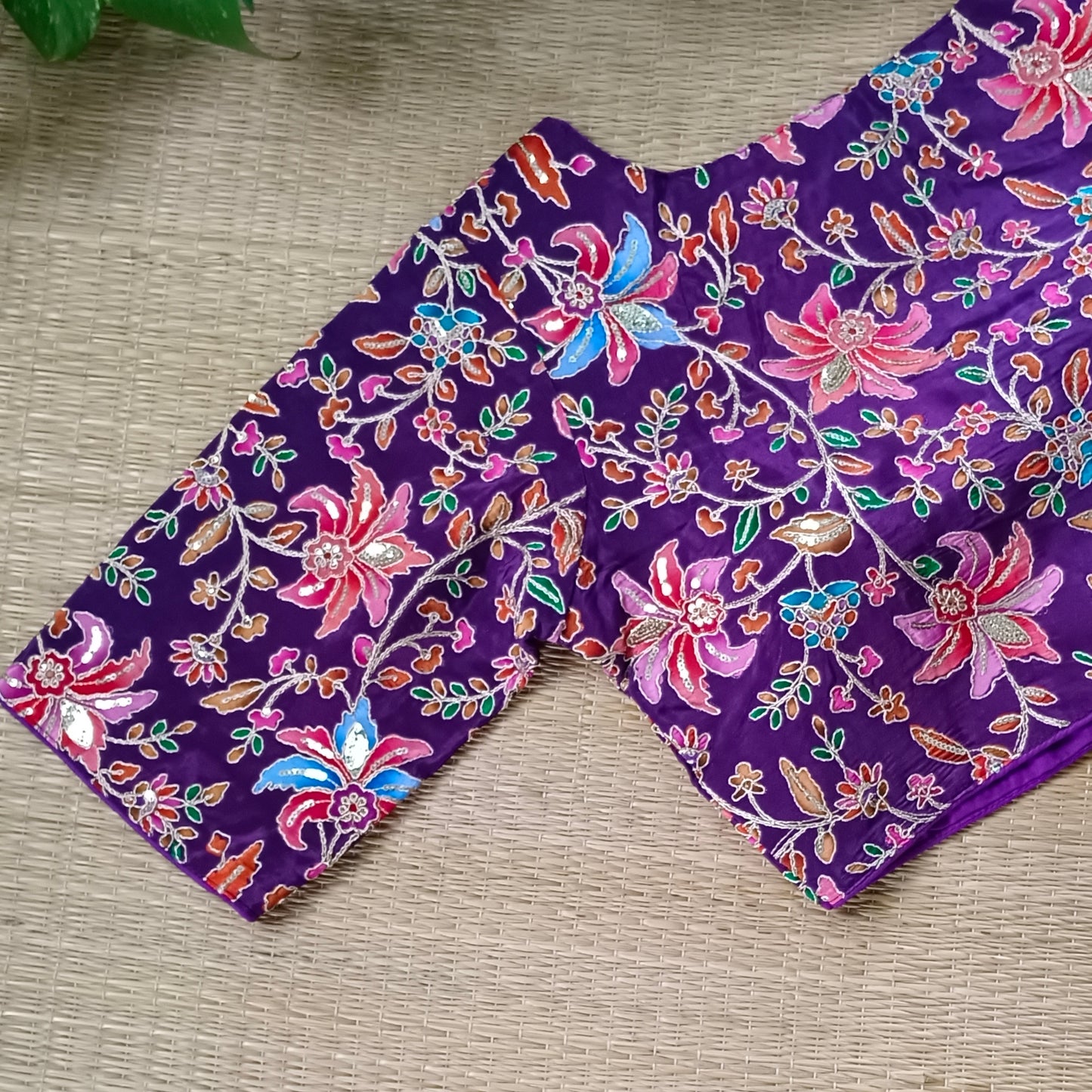 Purple crepe code work blouse