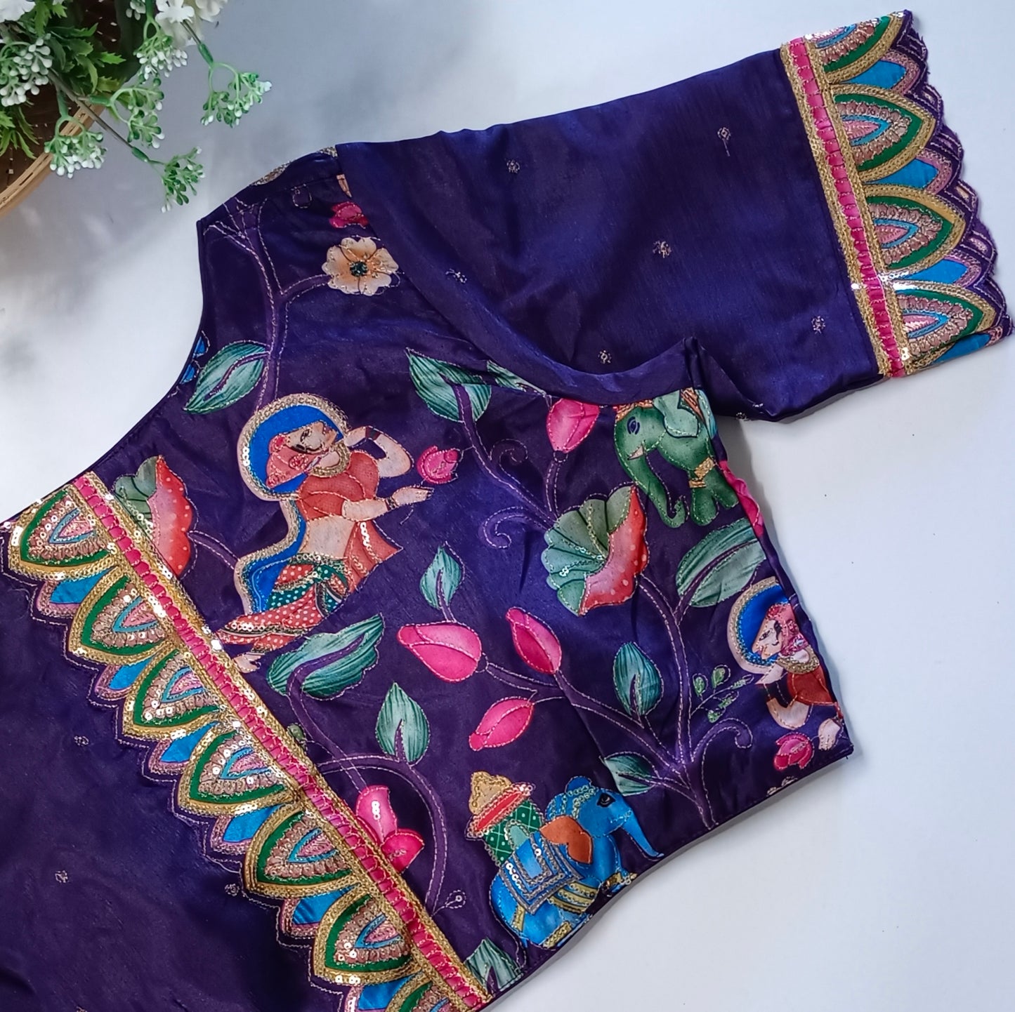 Purple crepe code work blouse