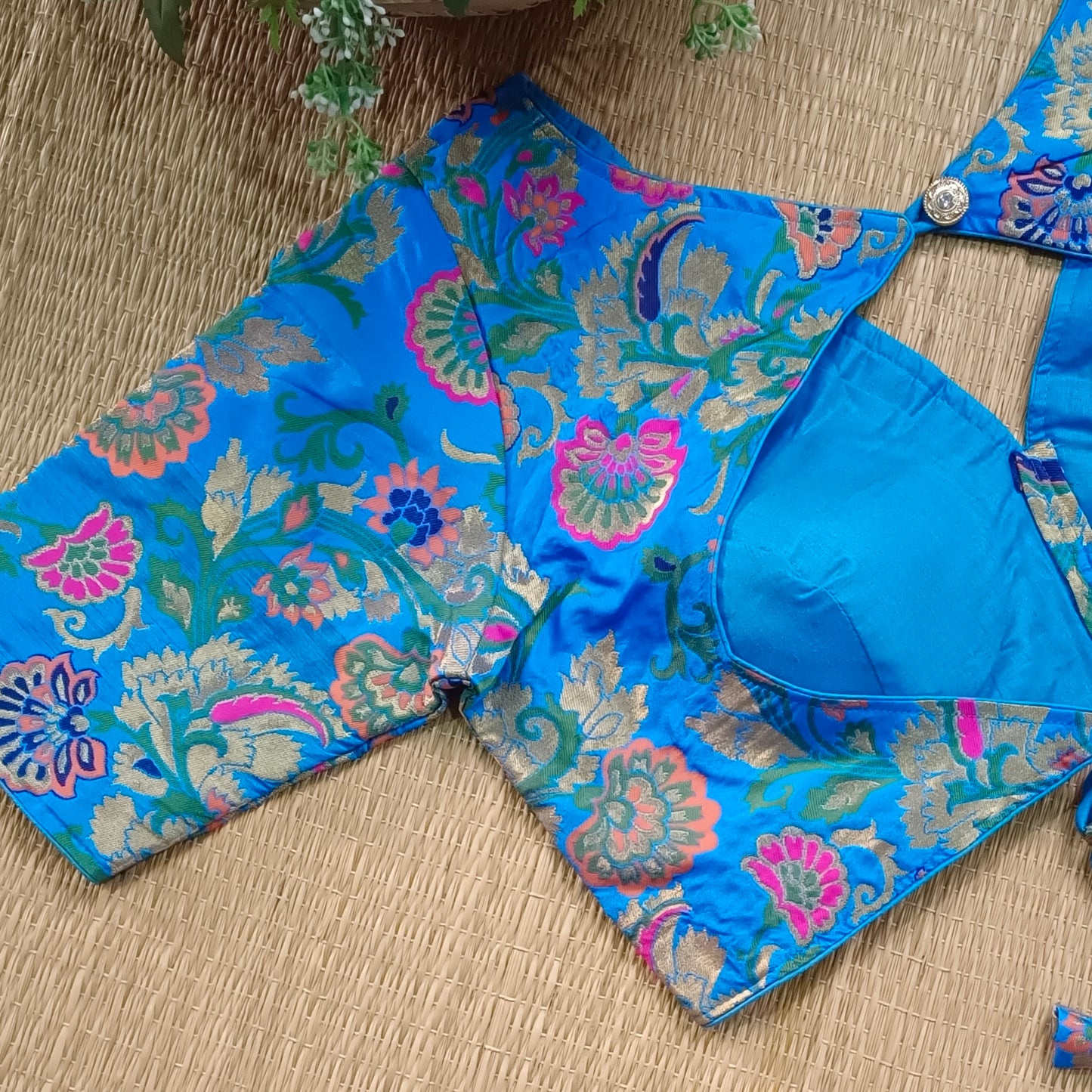 Dark Blue Multicolor Brocade Blouse