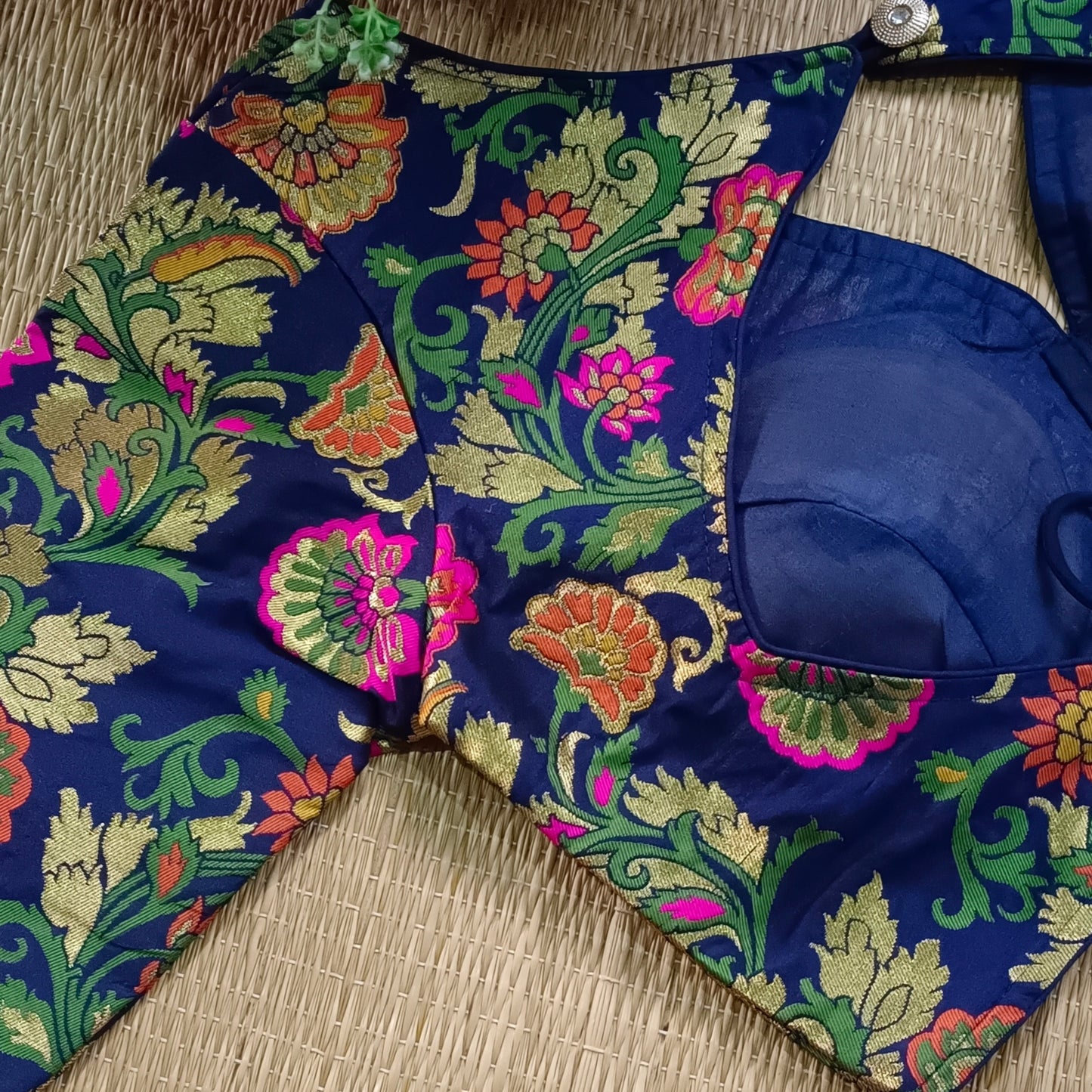 Dark Navy Blue Multicolor Brocade Blouse