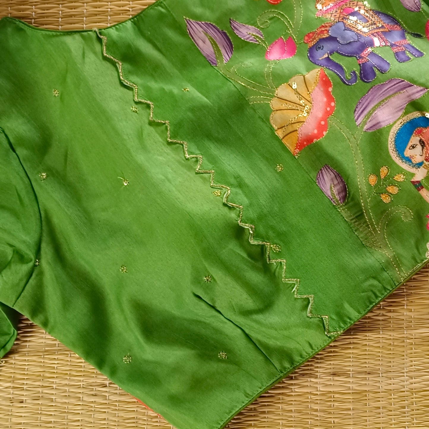 Light Green crepe code work blouse