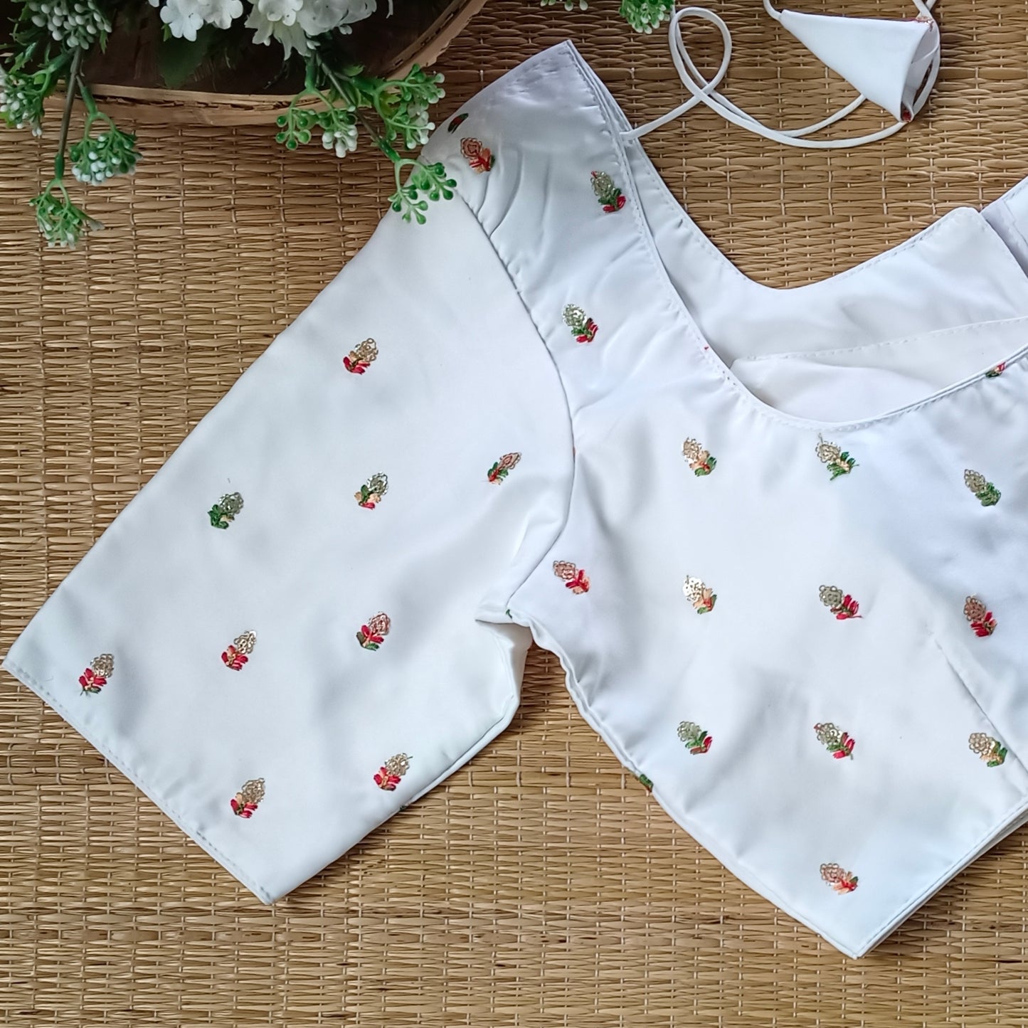 Classic white multicolor embroidery with sequence blouse