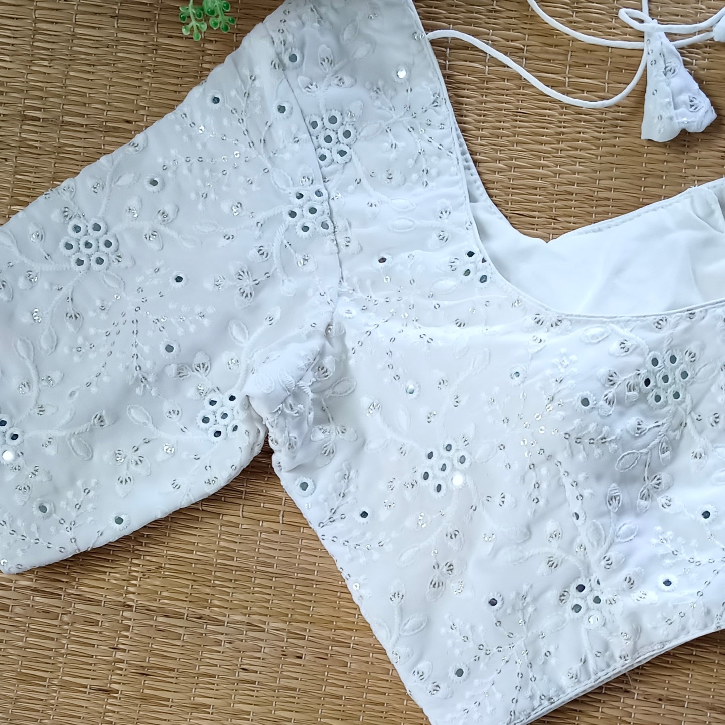 Classic white heavy embroidery & mirror blouse