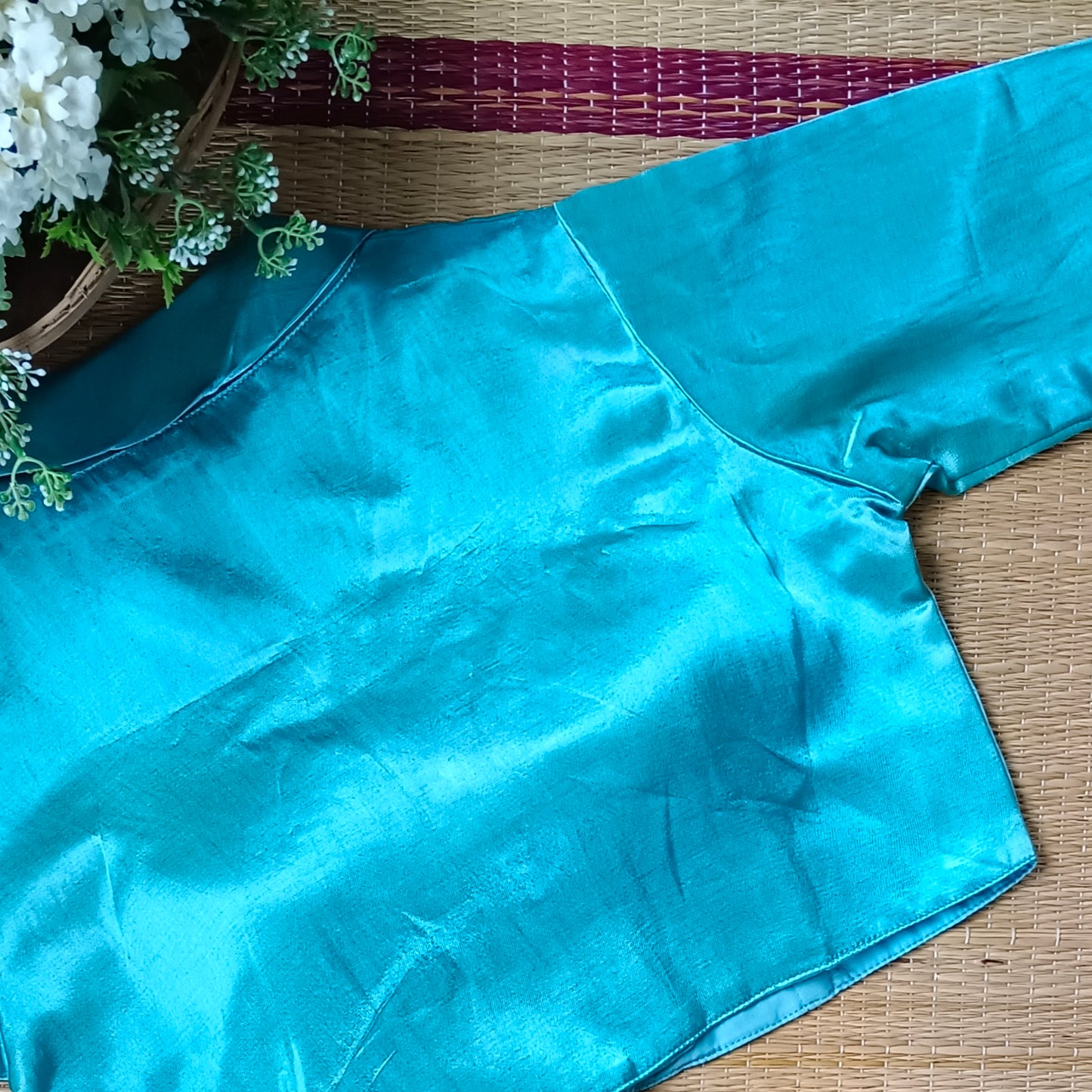 Aqua Blue Collar Neck Blouse