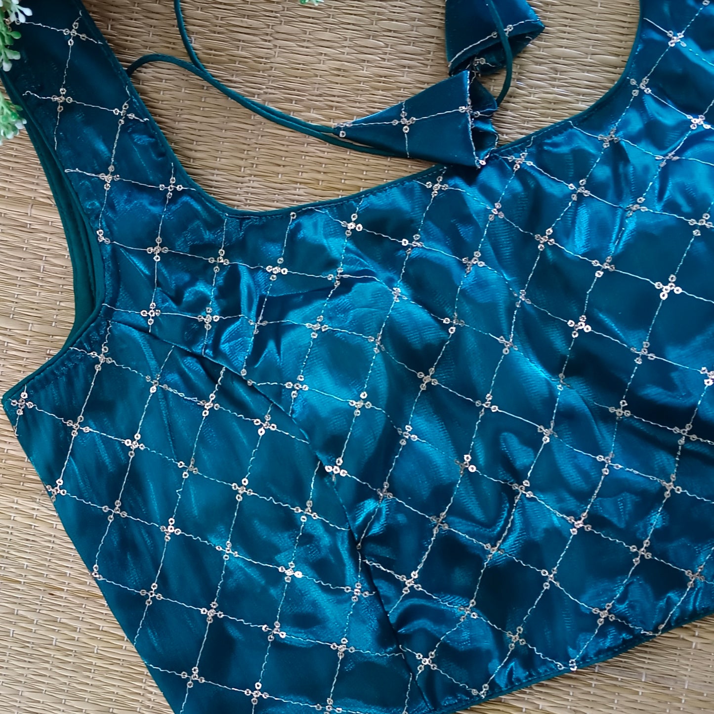 Rama green Tissue blouse with golden sequence( attachable sleeves)