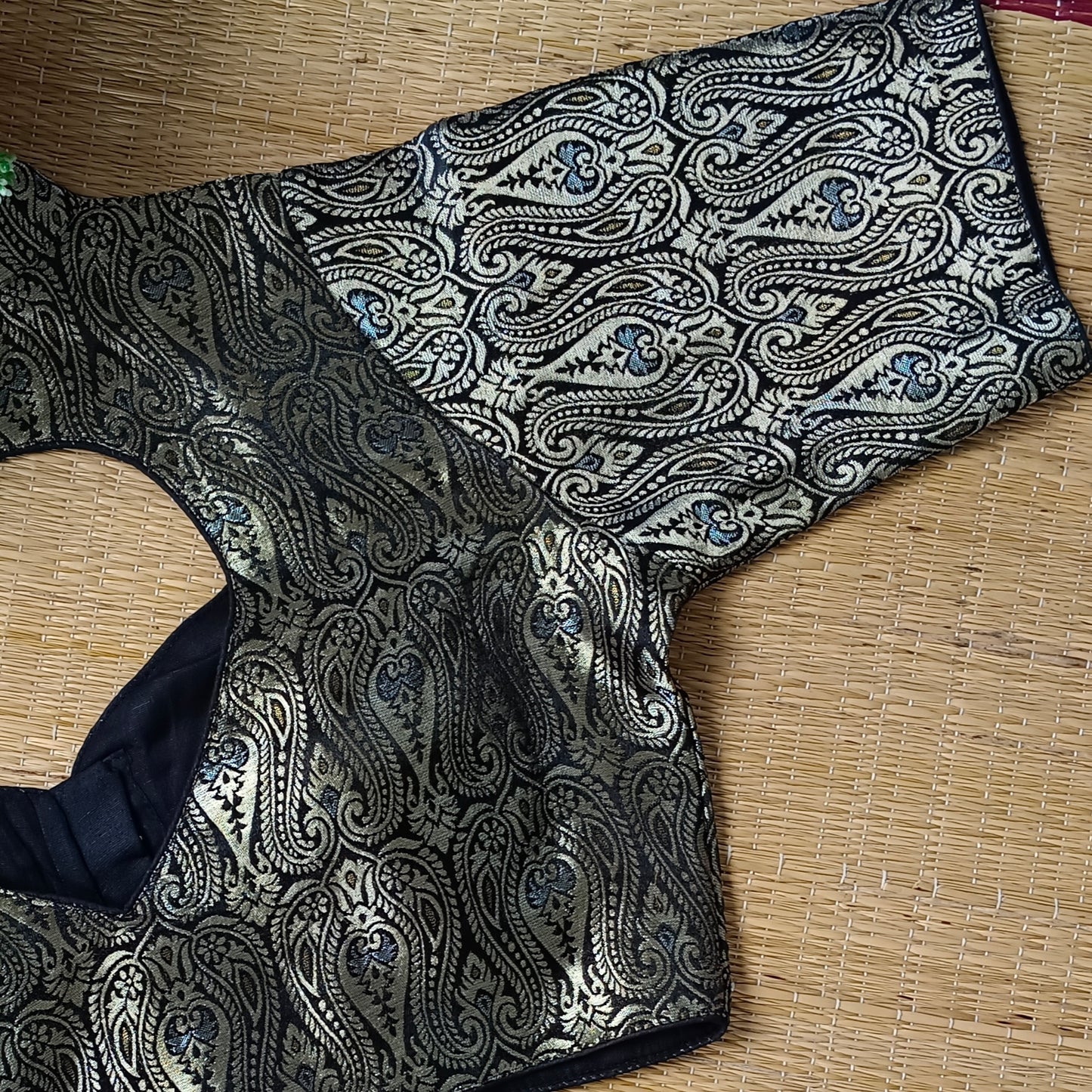 Black High Neck Brocade Blouse