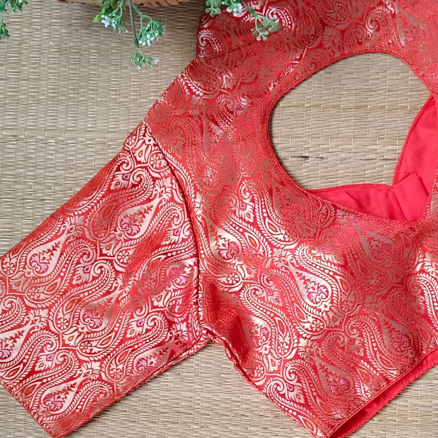Rustic Orange High Neck Brocade Blouse