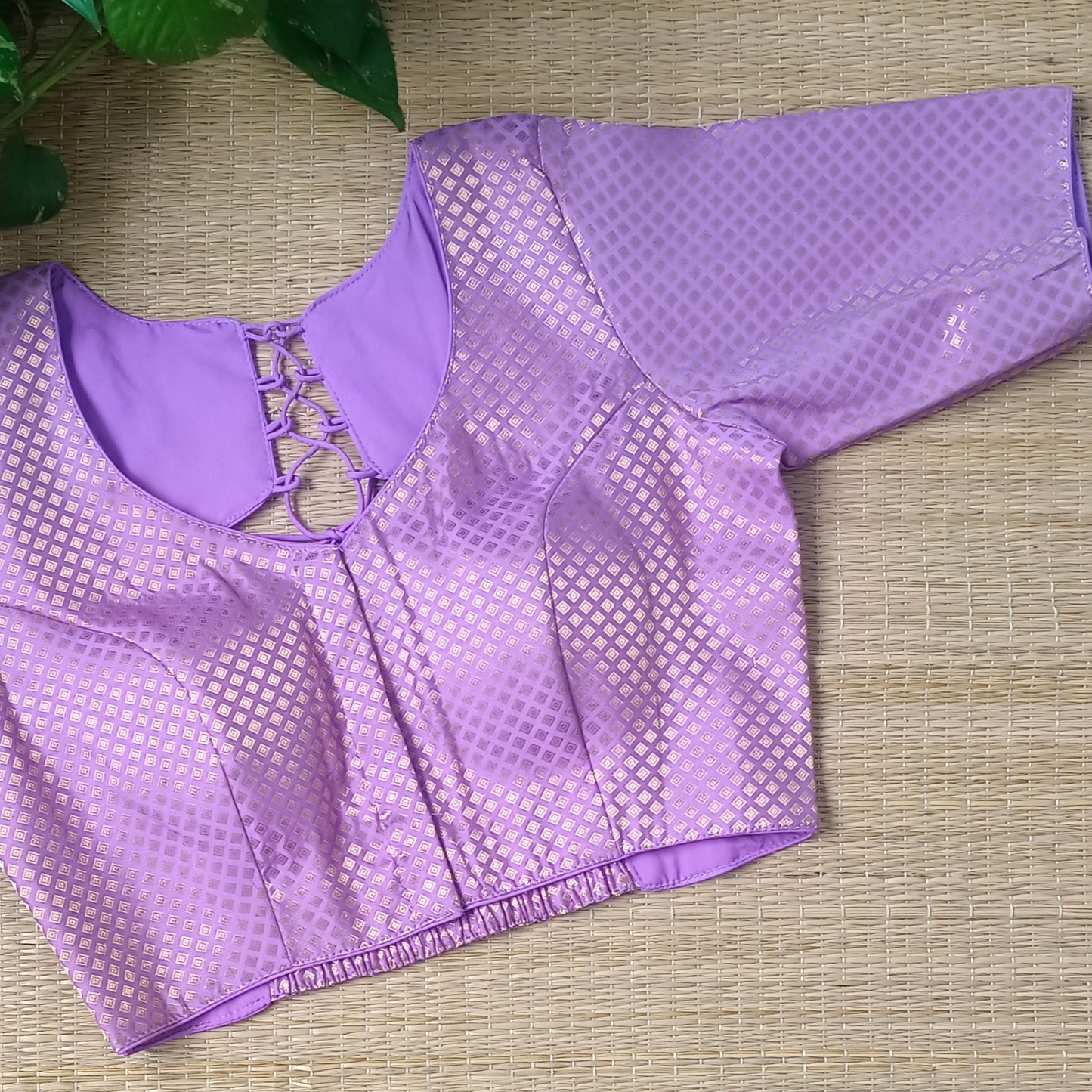 Lavender Back Elastic Brocade Blouse