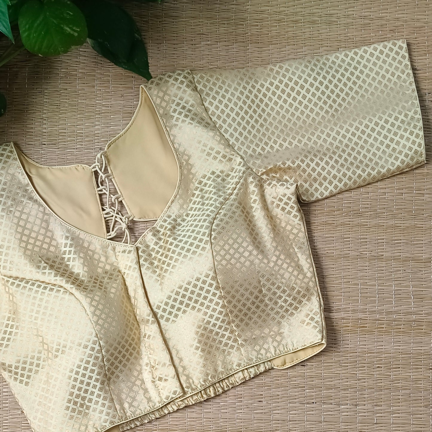 Pastel Yellow Elastic Brocade Blouse
