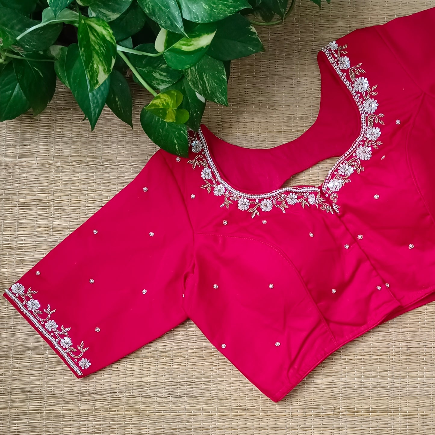 Red handwork silk blouse