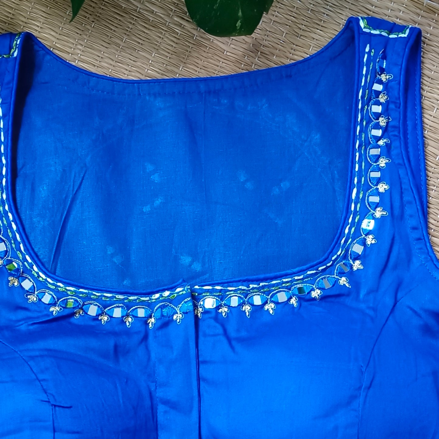 Royal blue mirror & katha work blouse