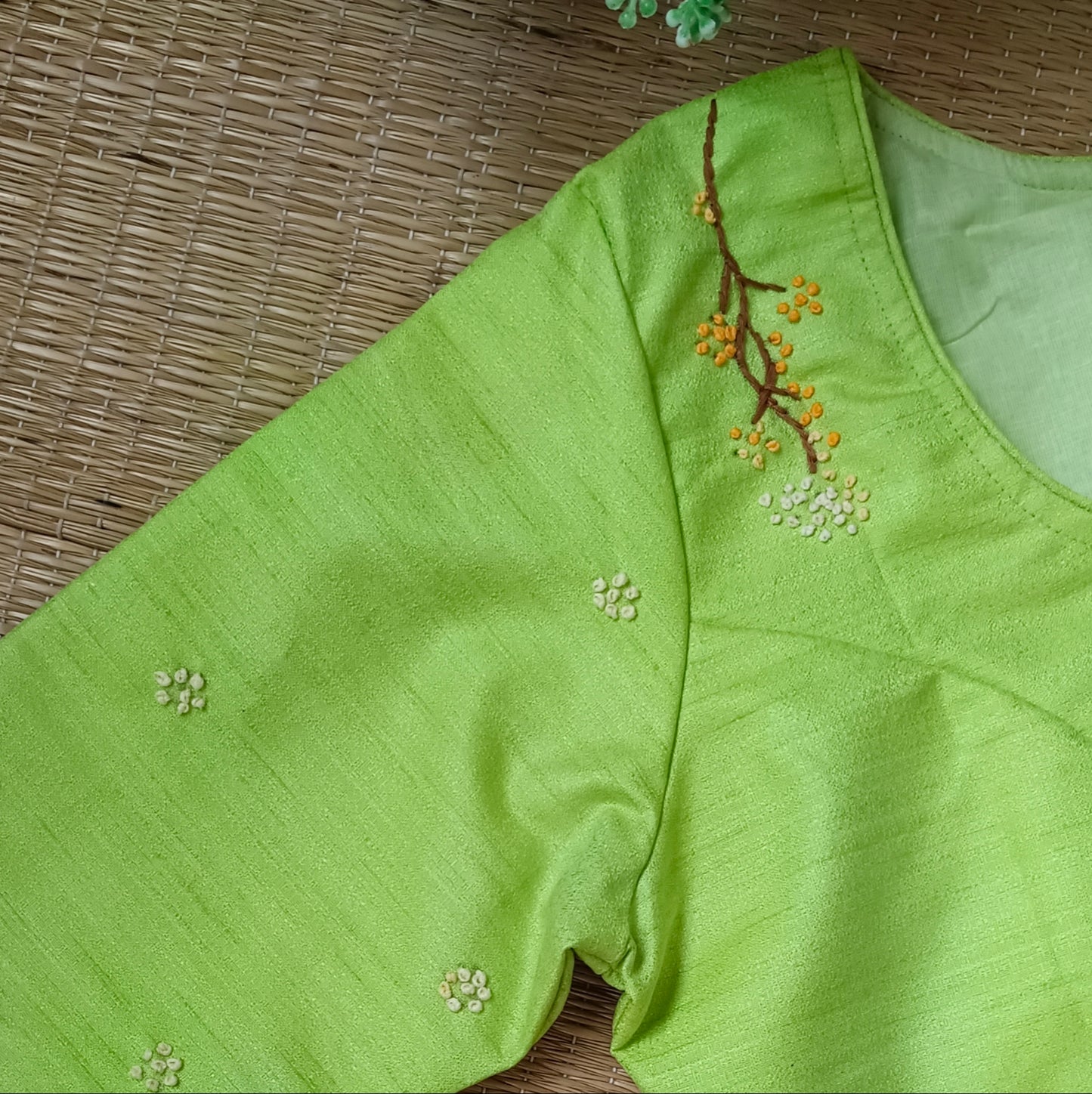 Light Neon Green Knot Work Blouse